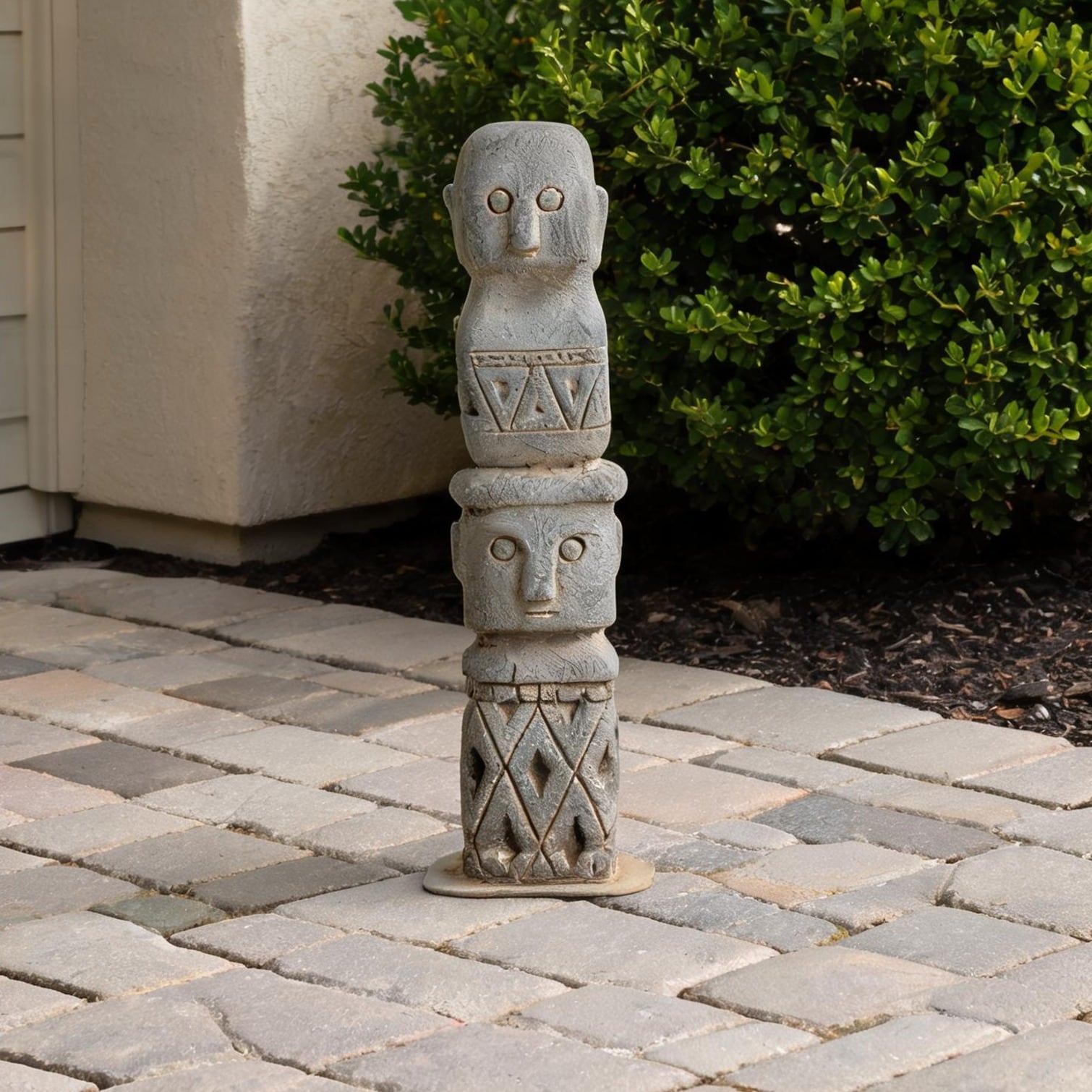 Naturefalls Warm Beige Totemic Garden Statue with Excavated Texture 15.7-Inch Tall