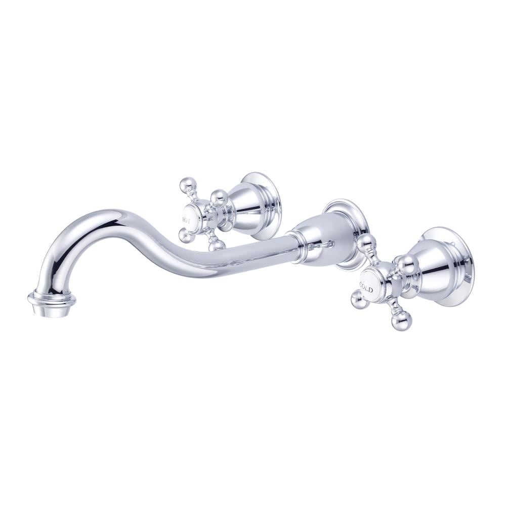 Water Creation F4-0001-01-BX F4 Chrome Wall-mount 2-handle High-arc Commercial/Residential Handle Bathroom Sink Faucet