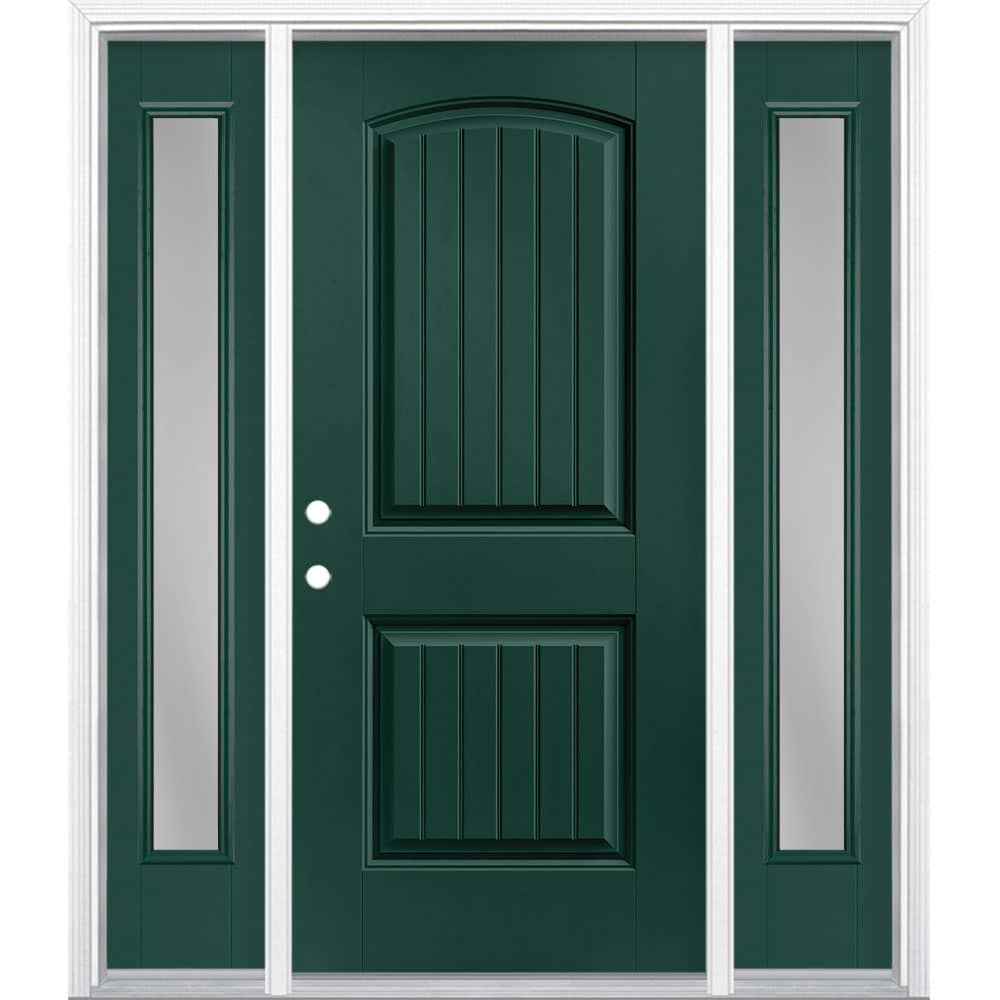 Masonite 1218320 60-in x 80-in x 4-9/16-in Fiberglass No glass Right-hand inswing Evergreen Painted Prehung Front Door with Sidelights with Brickmould Insulating core