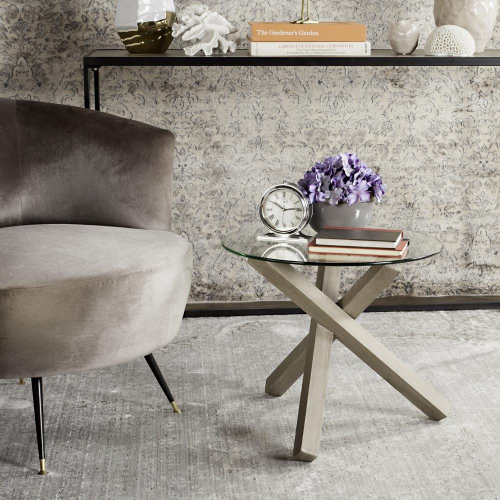 Safavieh FOX4256A Amare Light Oak Glass Round Modern End Table