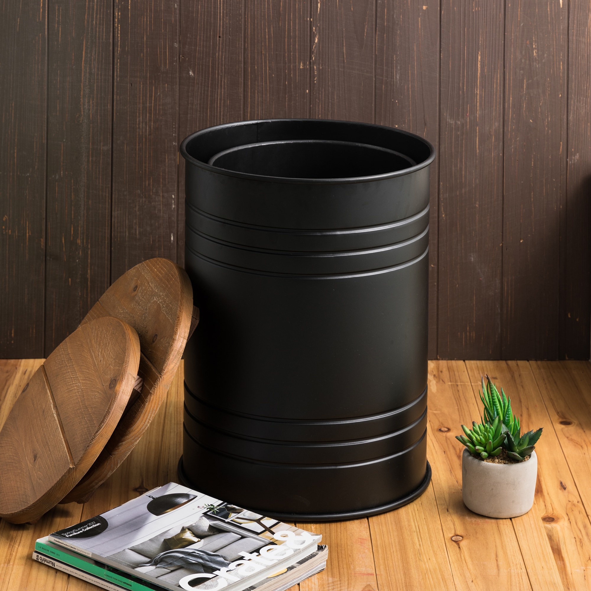 Rustic Farmhouse 19" Black Metal Storage Stool with Honey Wood Lid