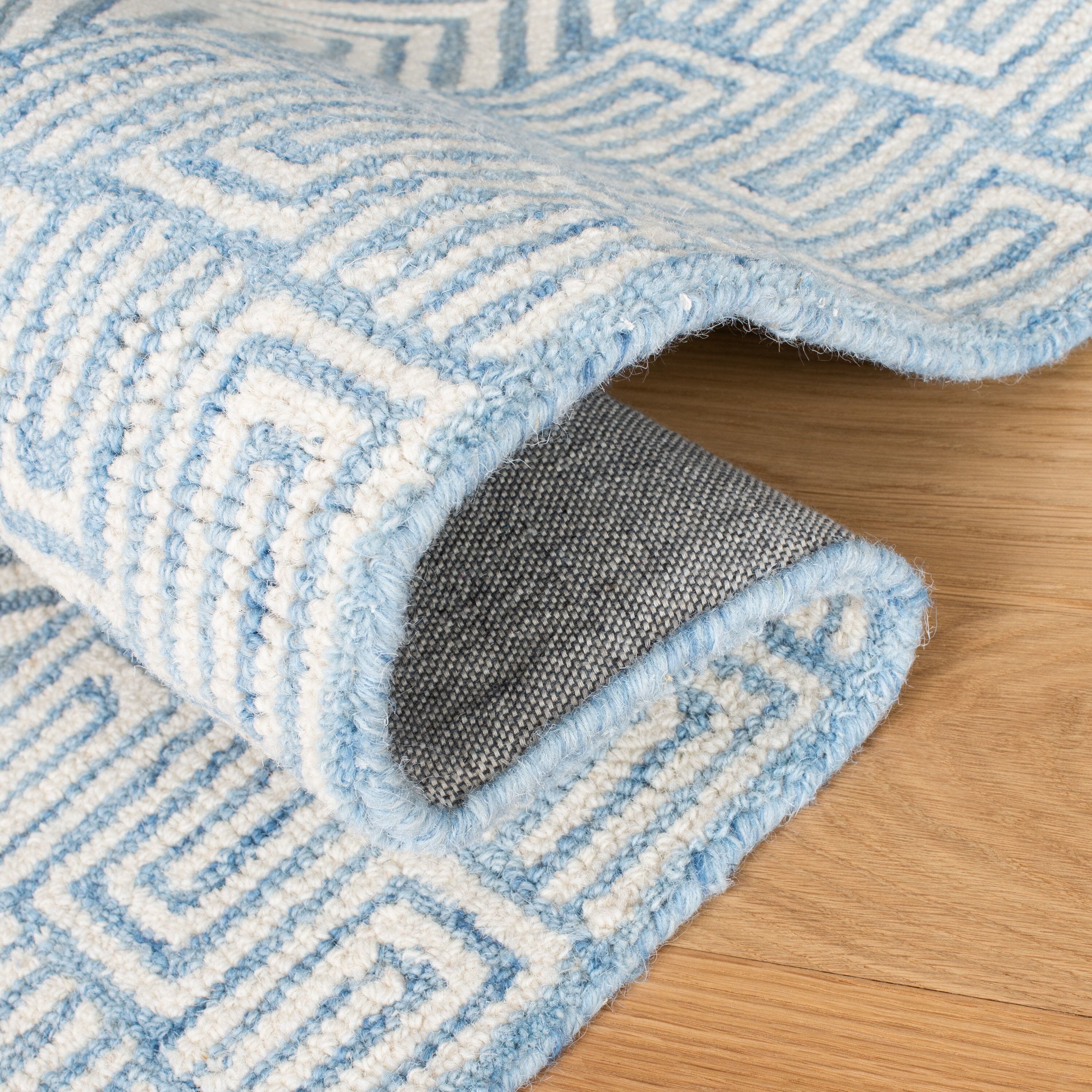 Light Blue and Ivory Hand-Tufted Wool Geometric 6' x 9' Area Rug