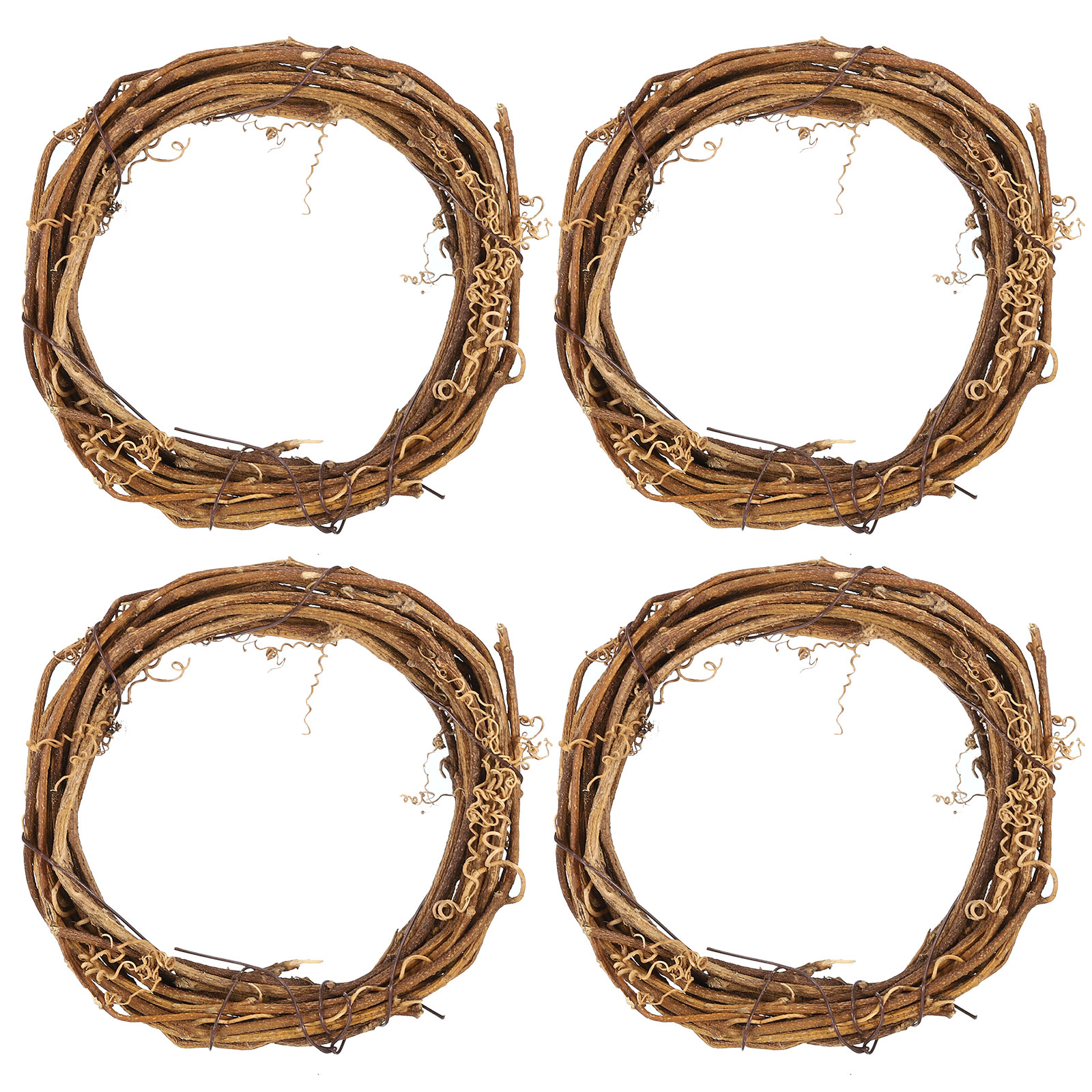 PATIKIL 4 Inch Rattan Wreath 4pcs Christmas Round Natural Vine Branch Wreath Garland Floral Ring Hoop for Door Window Hanging Decorations Wood