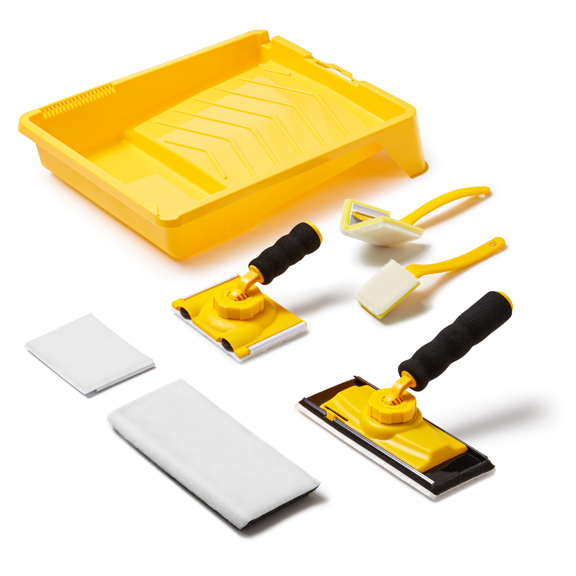 AKSCYZM  Paint Edger Tool Kit 7 pcs Paint Pad Set with 9 Inch Trim Edger 360 Degree Rotating Handle Corner and Ceiling Pads with Refill for Walls