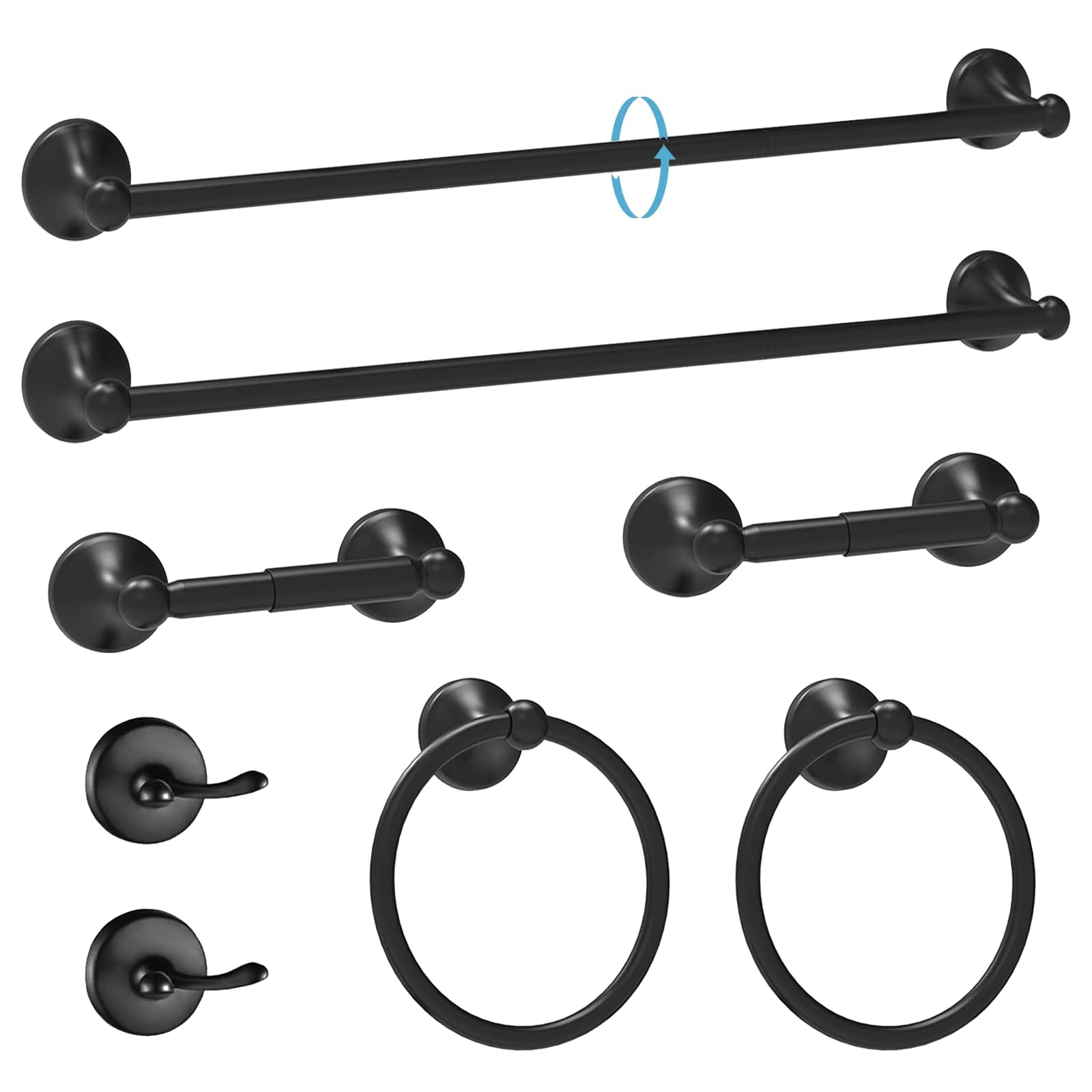 Lovav - Black 8pcs Stainless Steel Polished Chrome Bathroom Hardware Set Wall Mounted Towel Bar H...