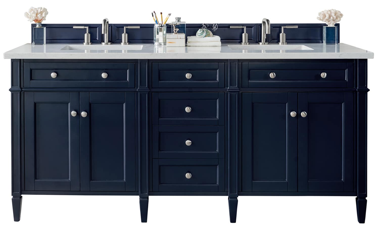James Martin Vanities 650-V72-VBL-3CAR Brittany 72-in Victory Blue Undermount Double sink Bathroom Vanity with Carrara Marble Marble Top