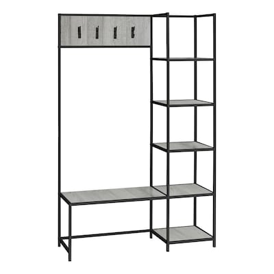 Monarch Specialties 72 In. H Hall Tree Bench - 8 Hooks With 5 Shelves - Grey  Wood-Look and Black Metal in the Hall Trees department at
