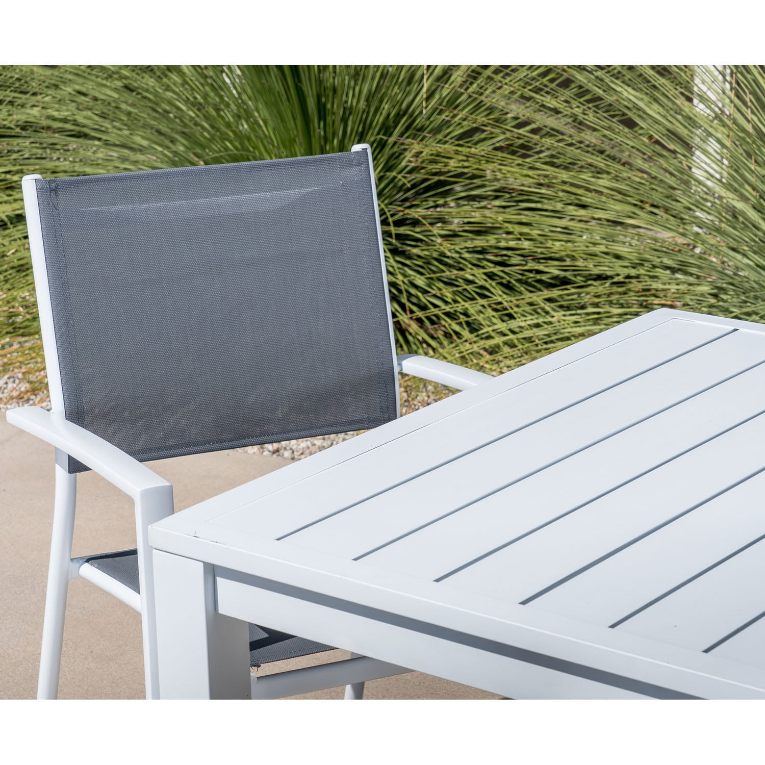Harper White Aluminum 6-Person Outdoor Dining Set with Sling Chairs
