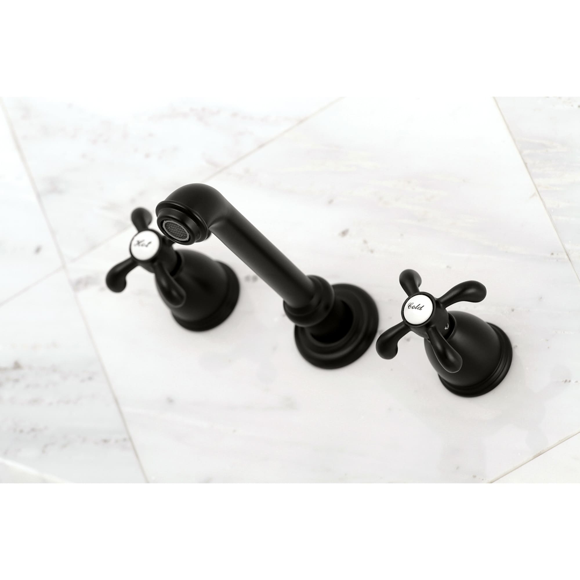 Kingston Brass WLKS7120TX French Country Matte black Wall-mount 2-handle High-arc Residential Handle Bathroom Sink Faucet