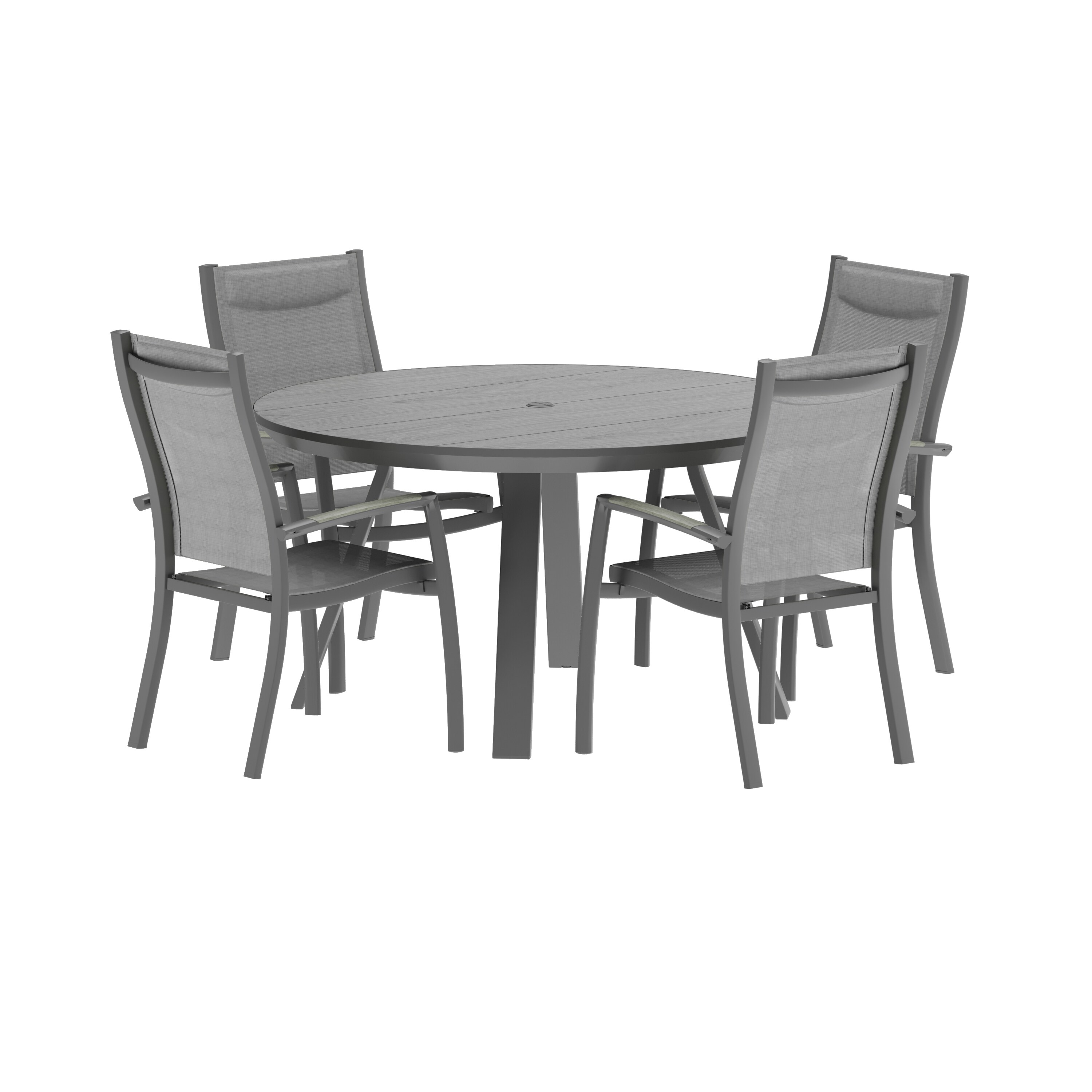 Amazonia 5 -Piece Gray Patio Dining Set Aluminum Round Table with 4 Gray Stationary and Motion Chairs