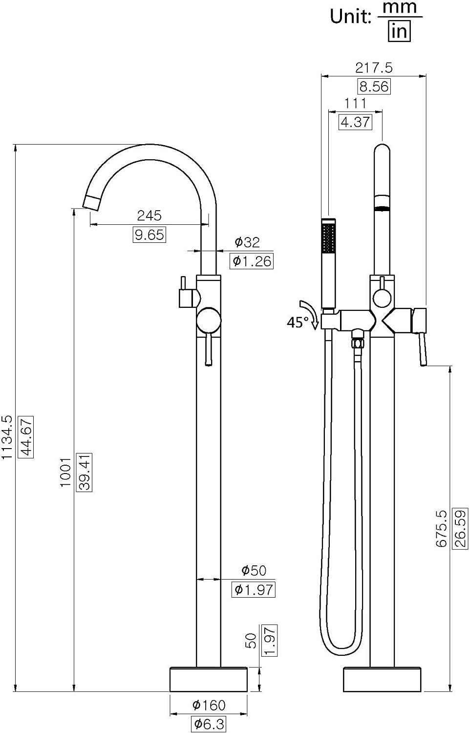 WESTBRASS Matte Black 1-handle Freestanding High-arc Bathtub Faucet ...