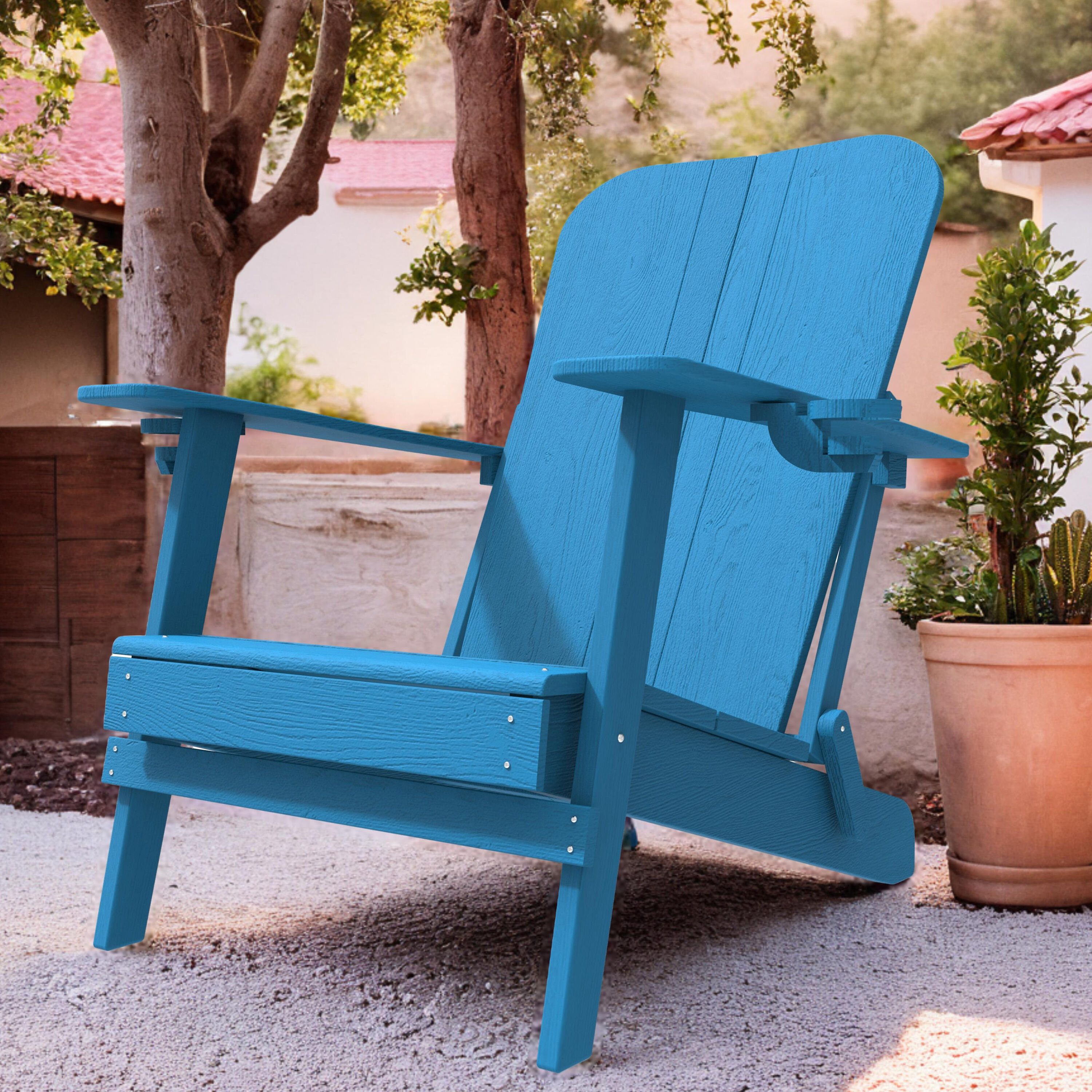 Moda Furnishings PAC-011-LBL Bersen Blue Blue HDPE Frame Stationary Adirondack Chair with Slat Seat