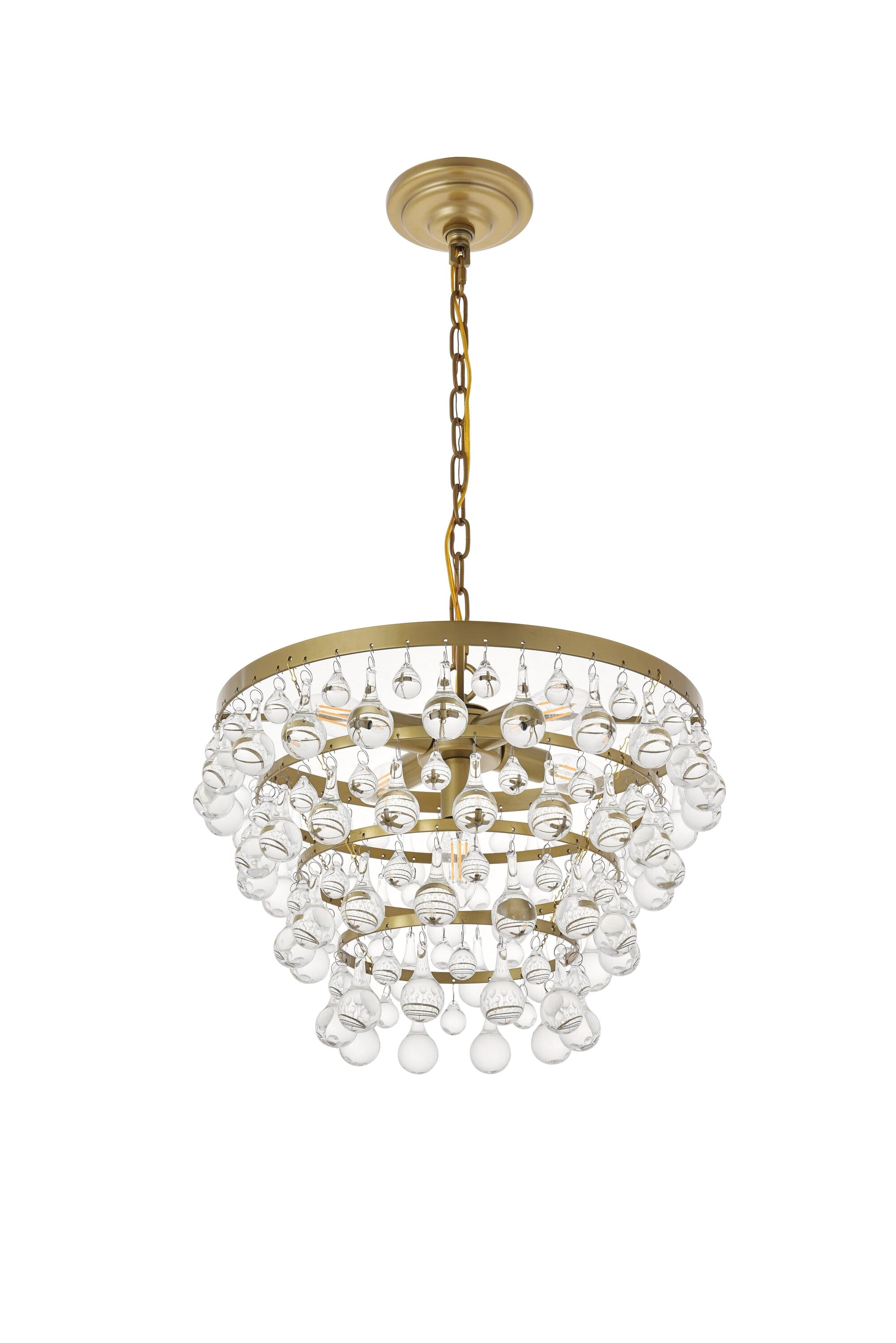 Elegant Brass and Glass 5-Light Pendant Chandelier
