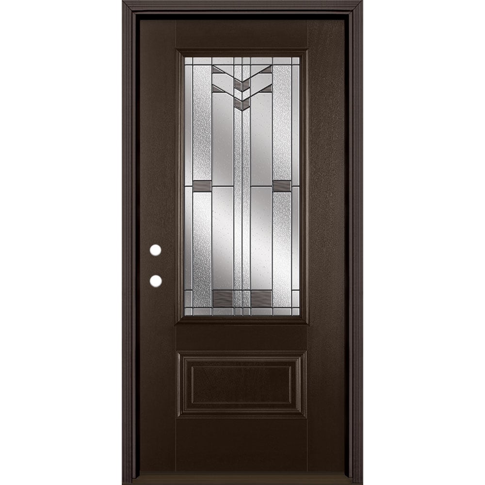 Masonite 3420206 Frontier 36-in x 80-in x 4-9/16-in Fiberglass 3/4 lite Right-hand inswing Walnut Stained Prehung Front Door with Brickmould Insulating core