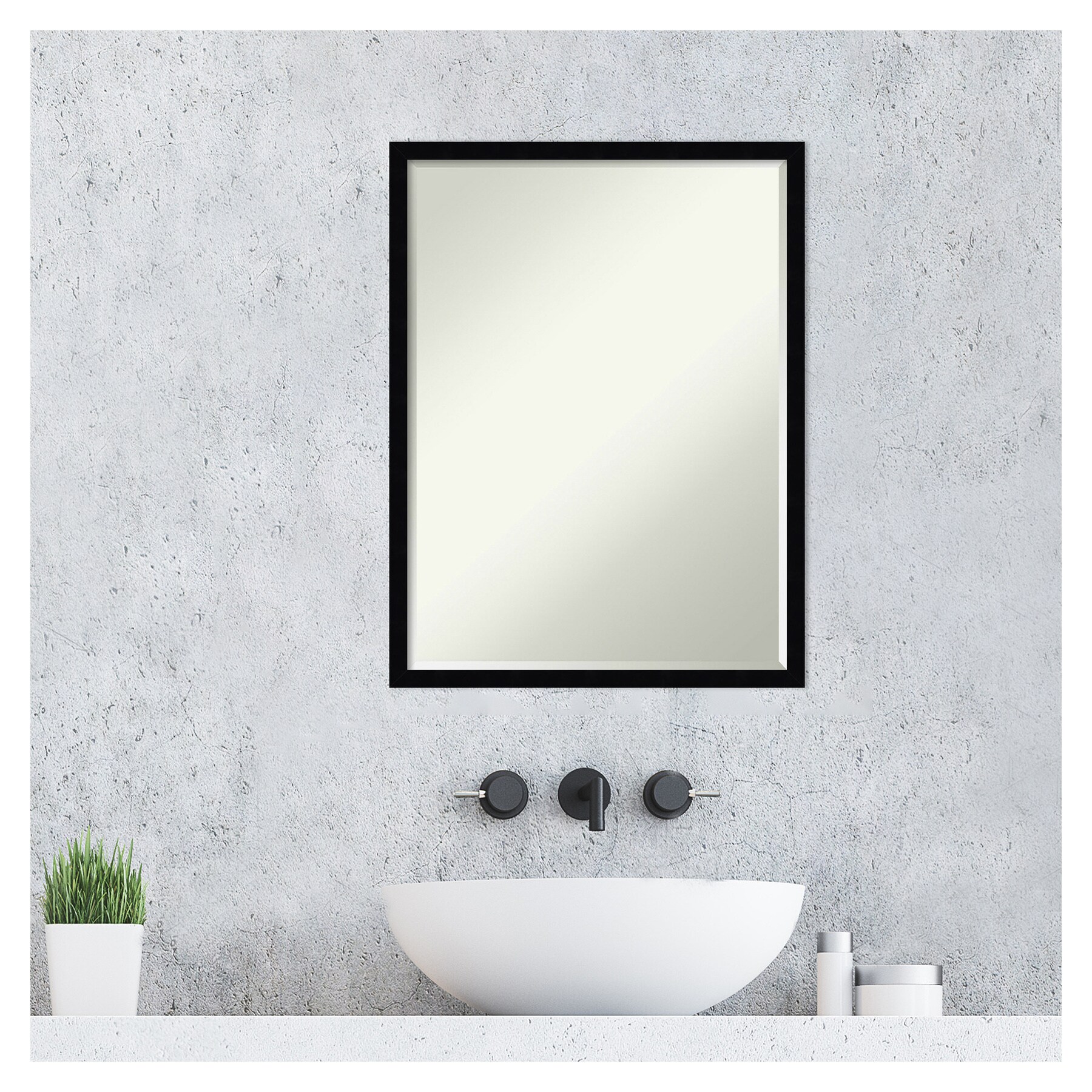 Svelte Noir Black Petite Bevel Wood Bathroom Mirror