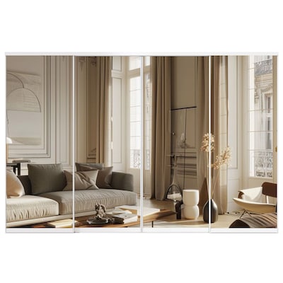 ReliaBilt 9750 Series 72-in x 96-in Oak Mirror/Panel Mirrored Glass Unfinished Oak Wood Sliding Door (Hardware Included) ReliaBilt 9750 Series 72-in x 96-in Oak Mirror/Panel Mirrored Glass Unfinished Oak Wood Sliding Door (Hardware Included)