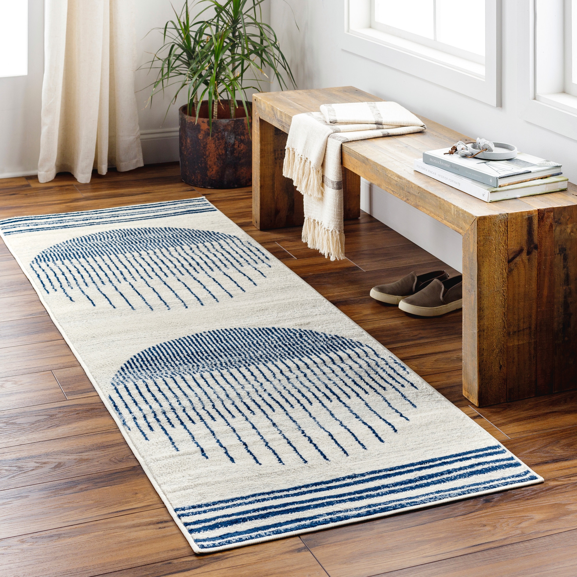 Livabliss FSA2369-2710 Floransa 3 x 10 (ft) Polypropylene Navy/Light Gray Rectangular Indoor Geometric Runner rug