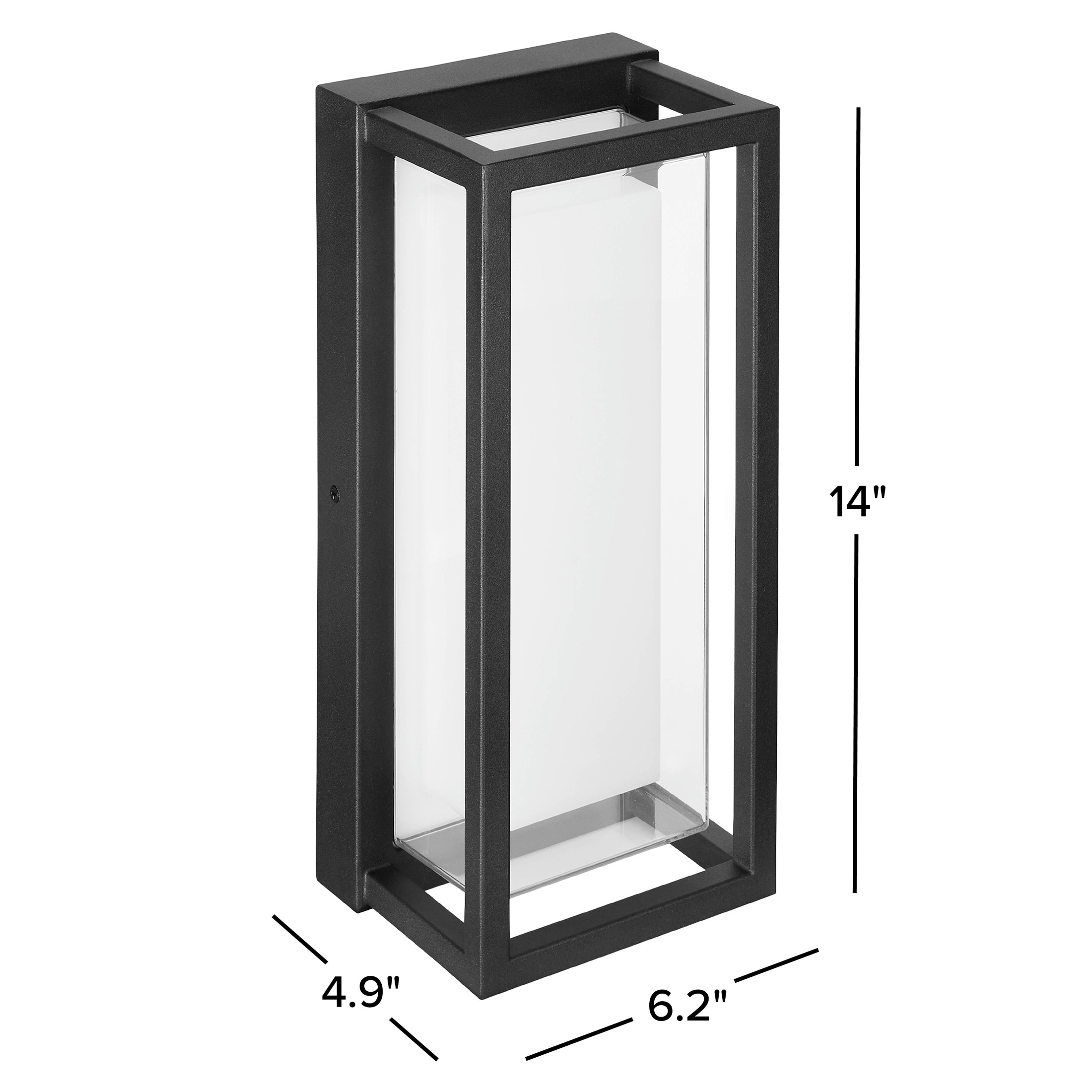 Black Matte Rectangular LED Outdoor Wall Sconce with Frosted Glass