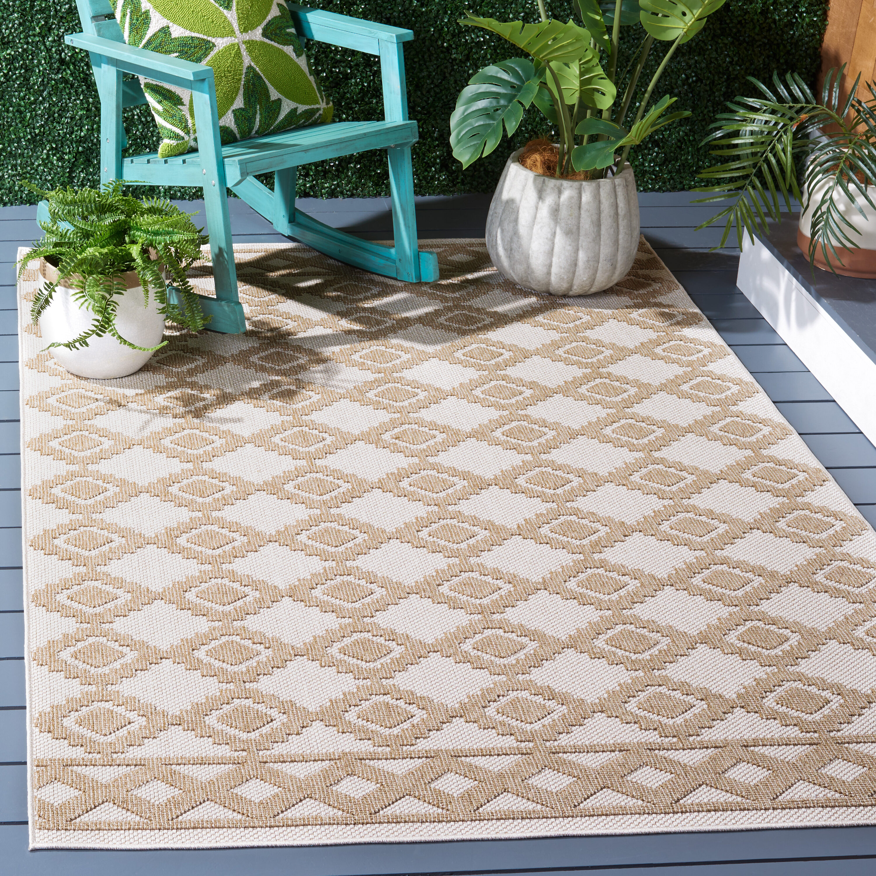 Safavieh GLB208C-5 Global 5 x 8 (ft) Synthetic Beige/Brown Rectangular Indoor/Outdoor Geometric Area rug