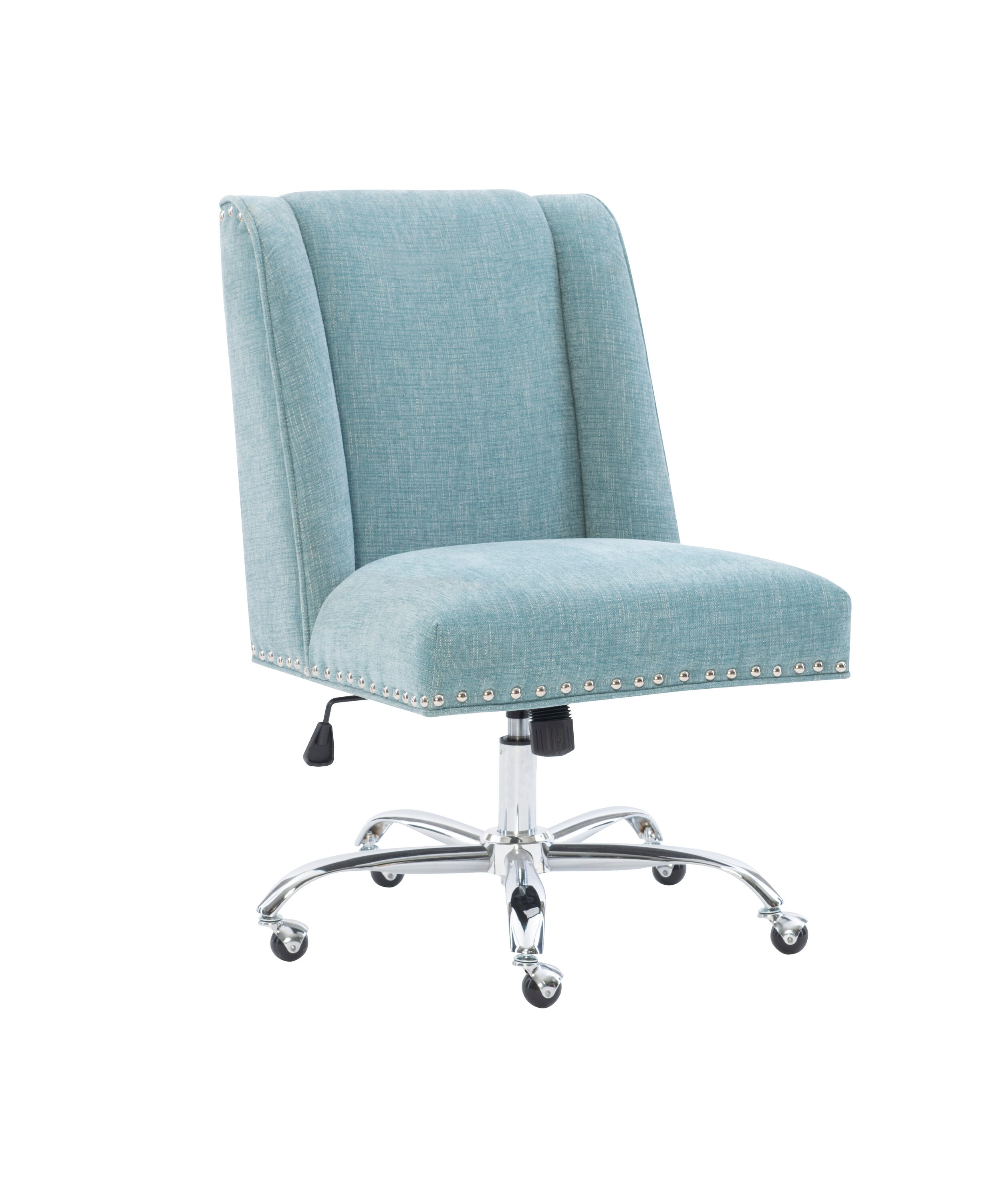 Linon 178404AQUA01U Draper Aqua Transitional Adjustable Height Swivel Upholstered Desk Chair