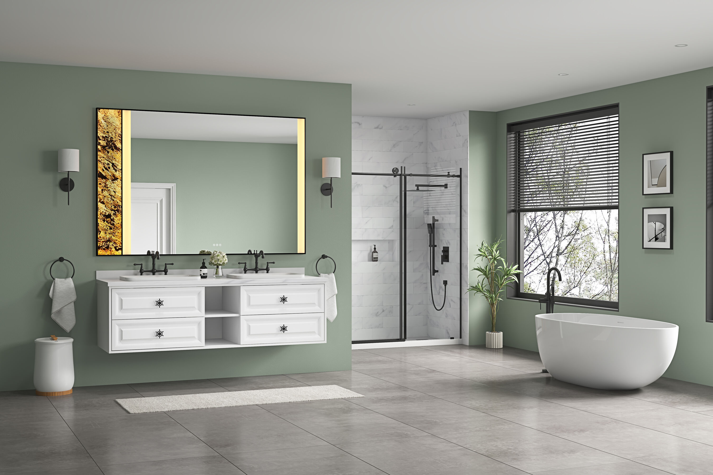 Vacolite KP37248-MB-HS 48-Inches x 72-Inches Polished Rectangle Dimmable Lighted Fog Free Tilting Bathroom Vanity Mirror ( Natural stone decoration )