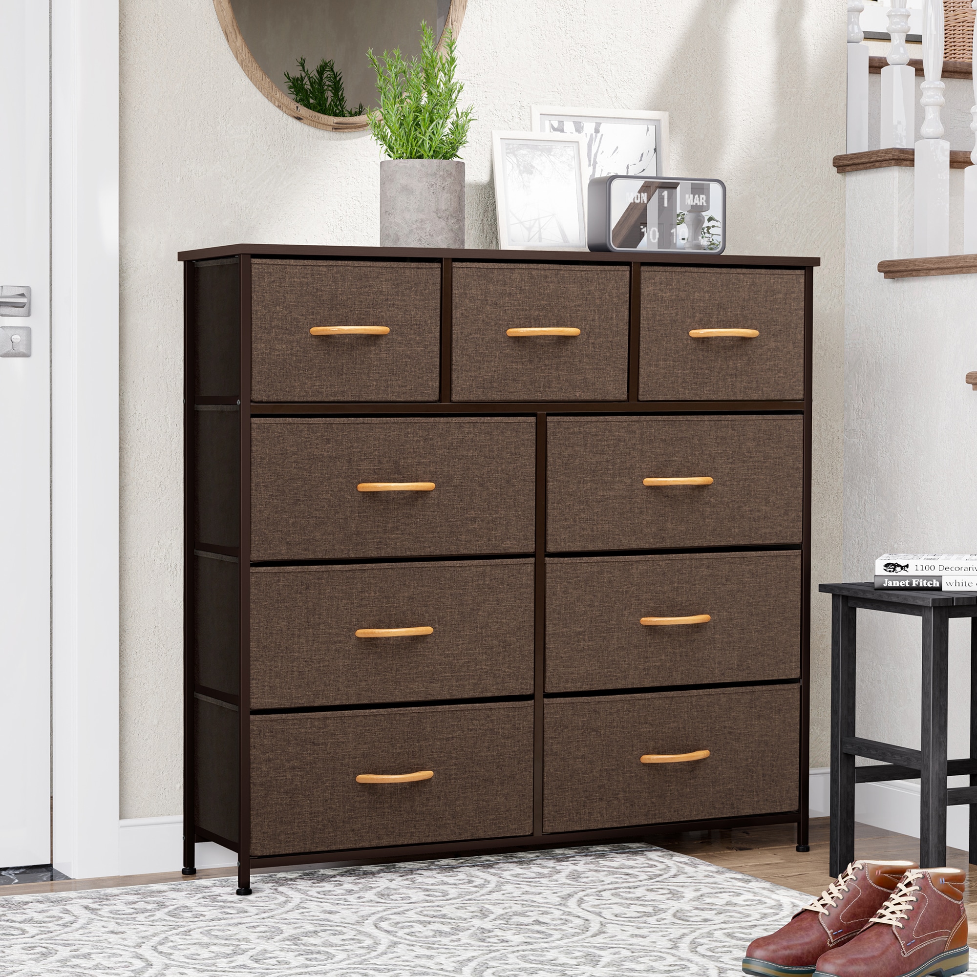 WAYTRIM Dresser for Bedroom Chest of 8 Drawers Storage Tower Steel Frame  Closet Fabric Cabinet Organizer in Home Brown