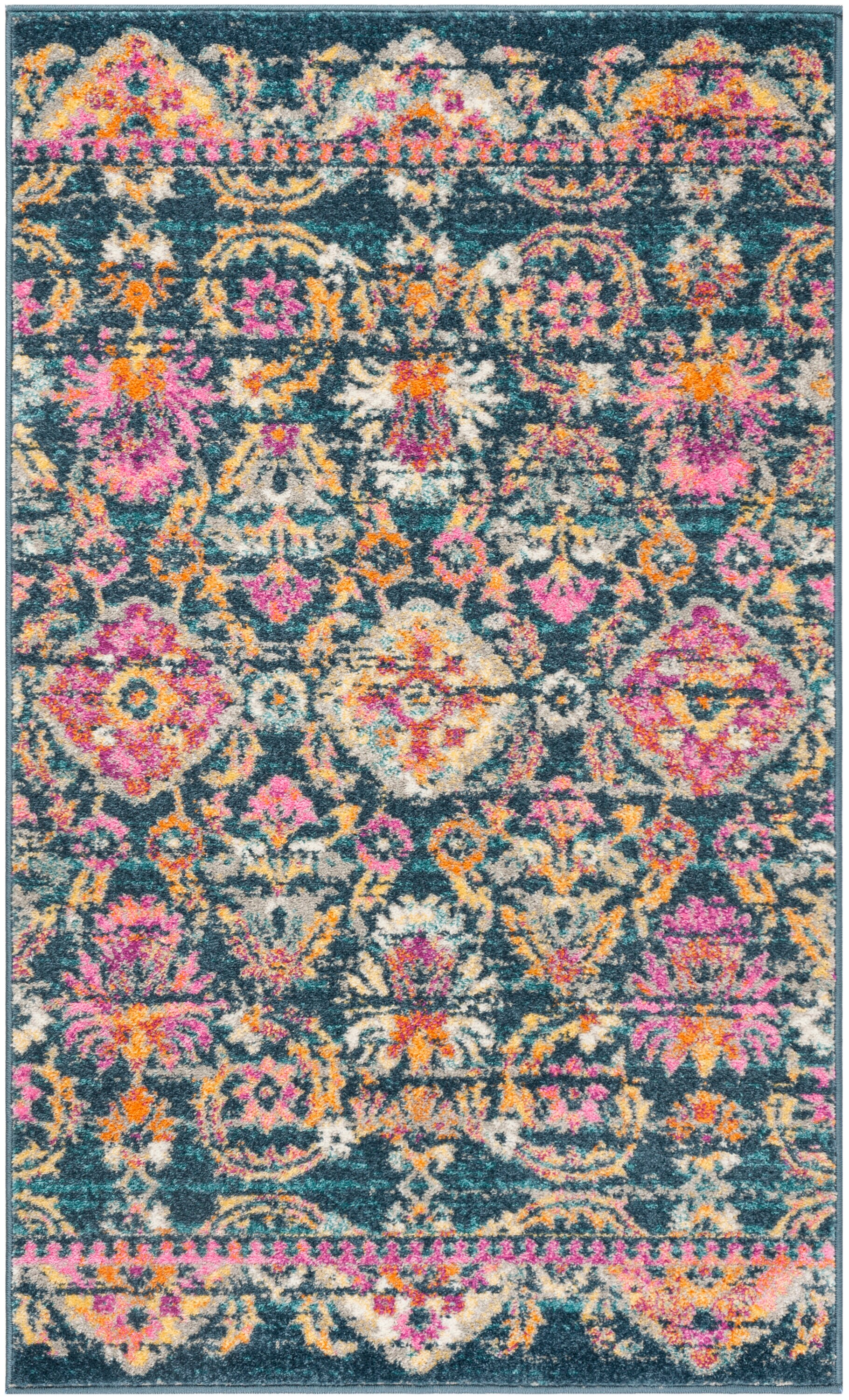 Blue Fuchsia Hand-knotted Synthetic Floral Motif Area Rug