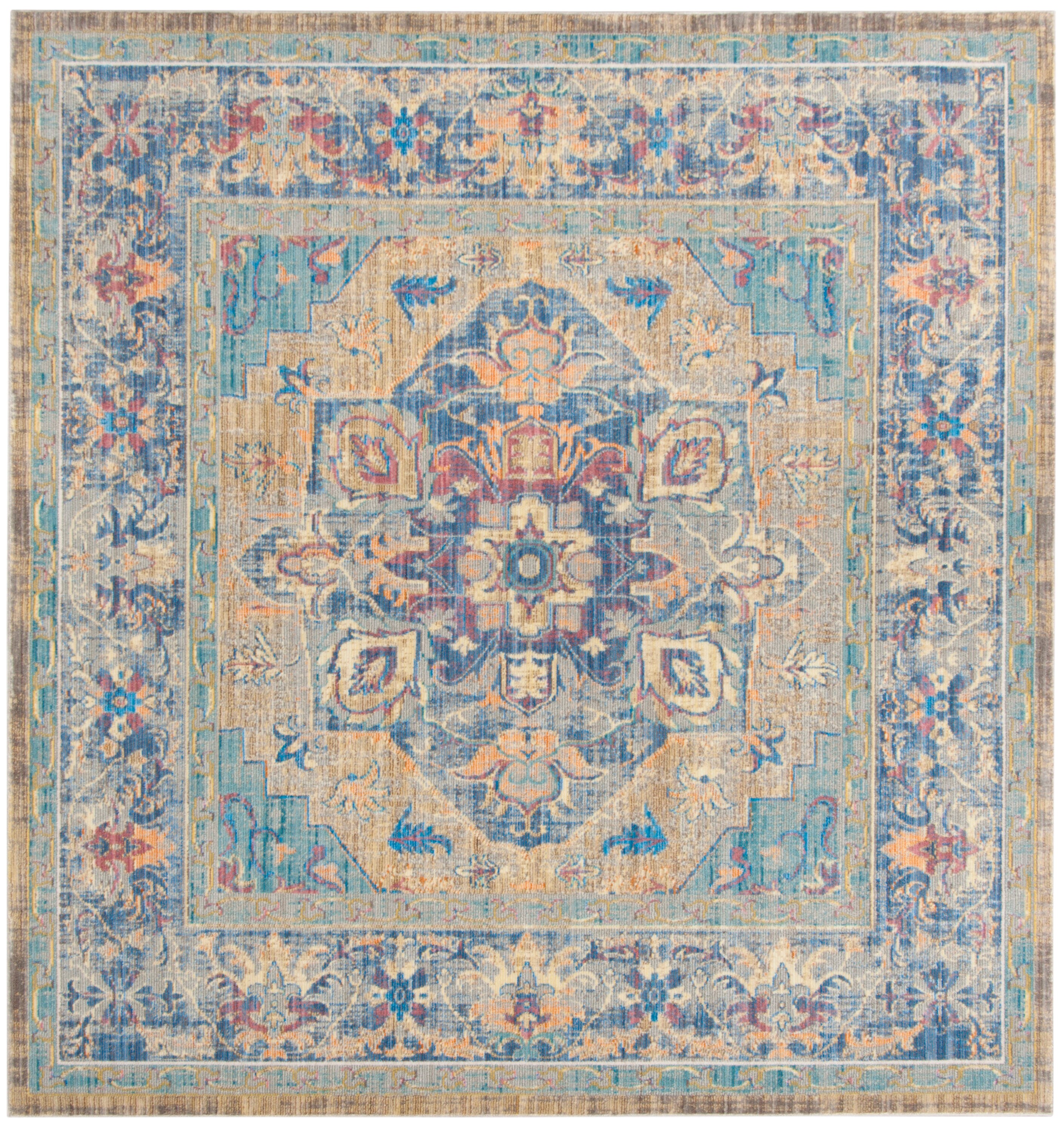 Safavieh CLR664C-7SQ Claremont Carrie 7 x 7 (ft) Loomed Polyester Blue/Gold Square Indoor Floral/Botanical Oriental Area rug