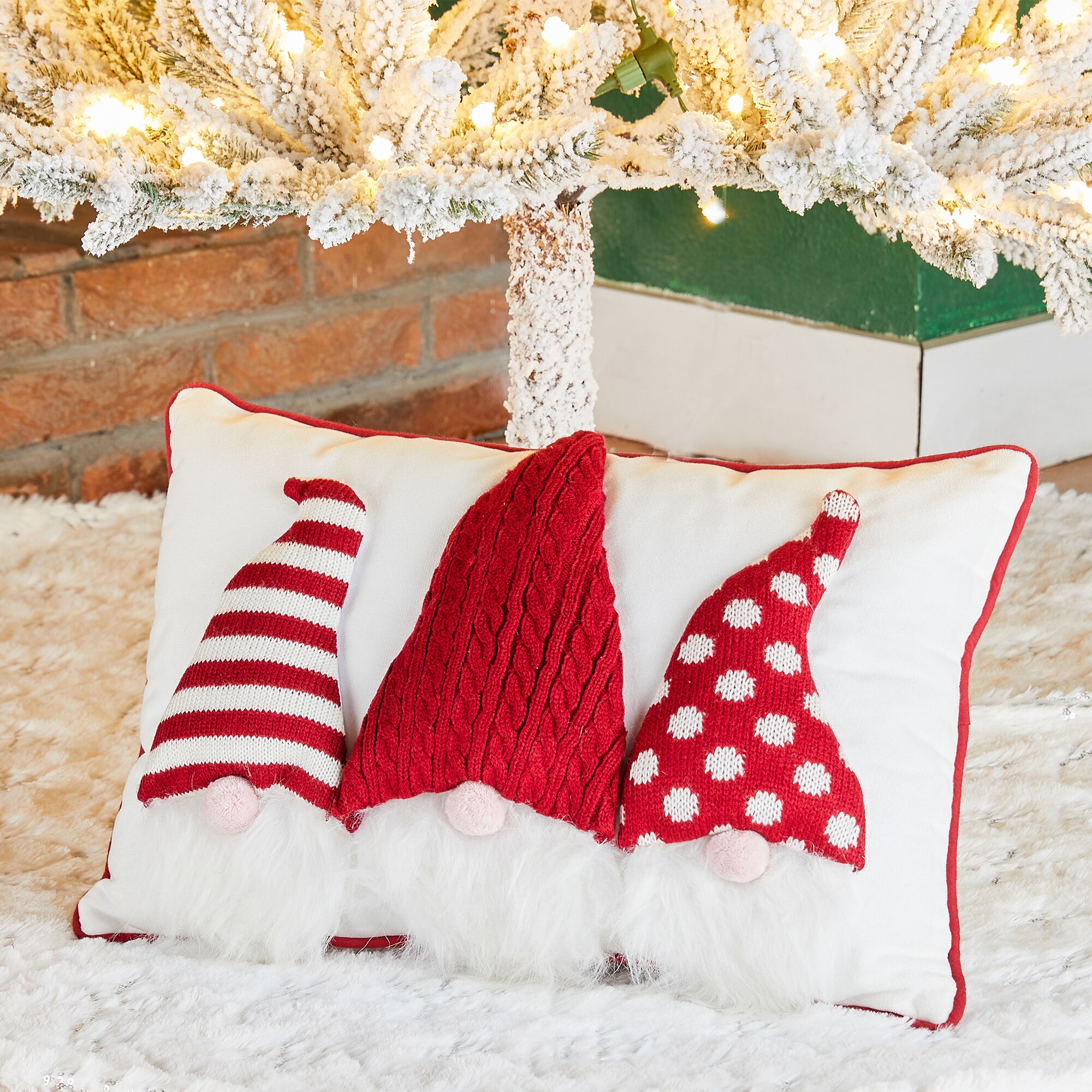 Glitzhome 14 in. H Christmas Hooked 3D Santa and Snowman Pillow