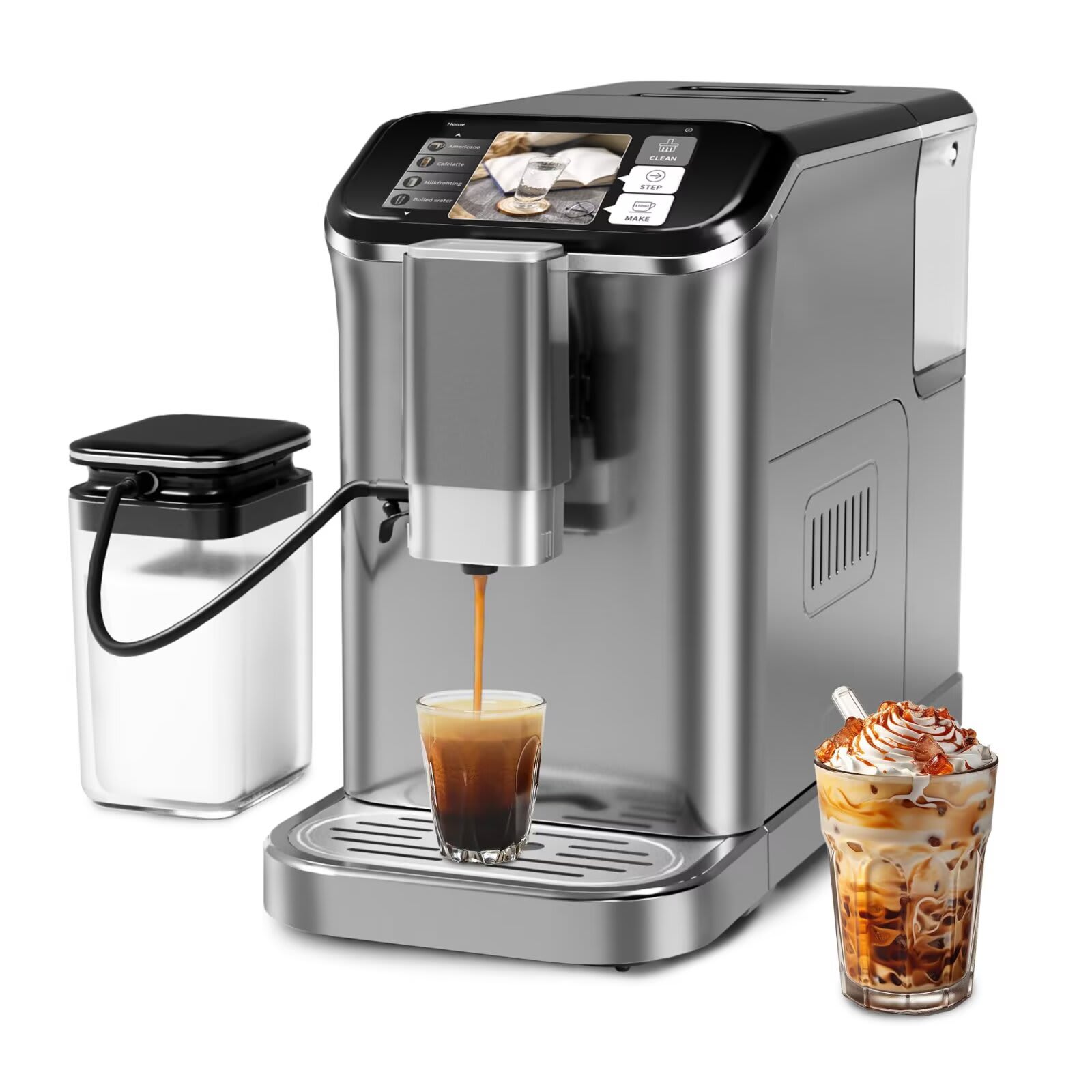 Qeetex JXNAG-PHO-10CYGOGH Fully Automatic Espresso Machine 20 Bar 1350W Espresso and Cappuccino Machine with Automatic Milk Frother Gift for Coffee Lover
