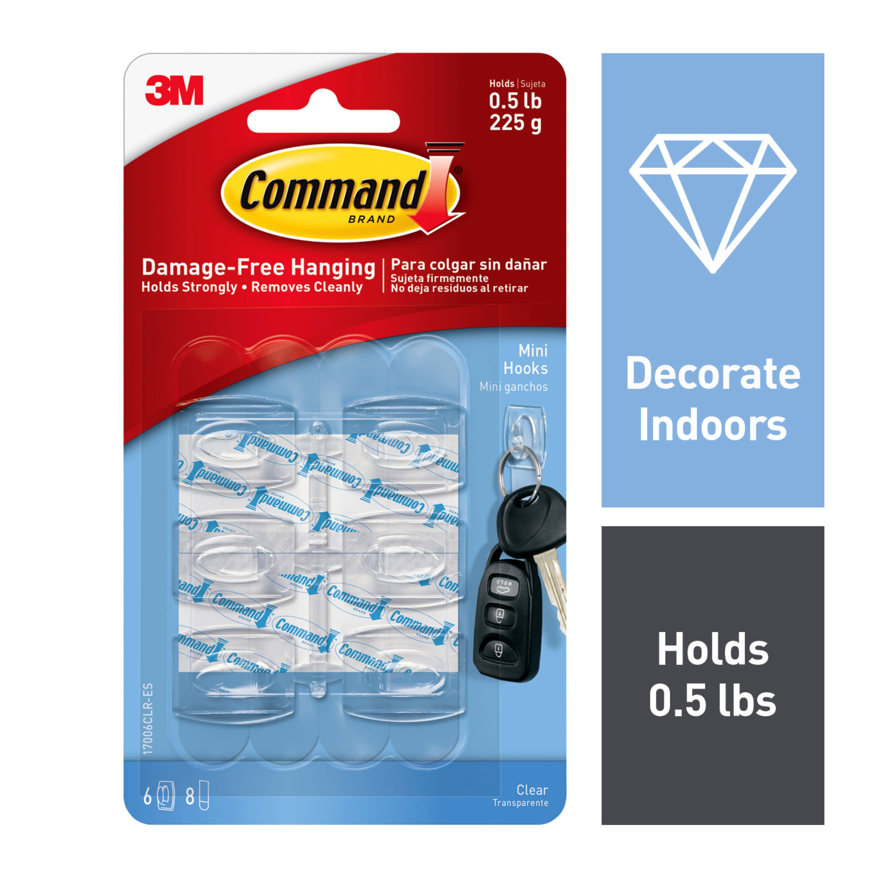 Command Mini 6-Pack Clear Adhesive Storage/Utility Hook (0.5 lbs. Capacity)  in the Utility Hooks & Racks department at