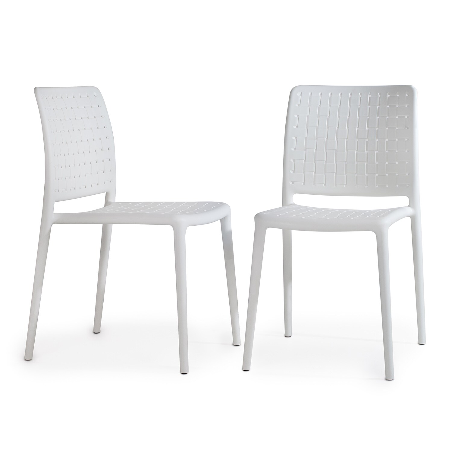 World Rug Gallery FS8053WHITE2 SeriesW1 Set of 2 Stackable White Resin Frame Stationary Dining Chair with Solid Seat