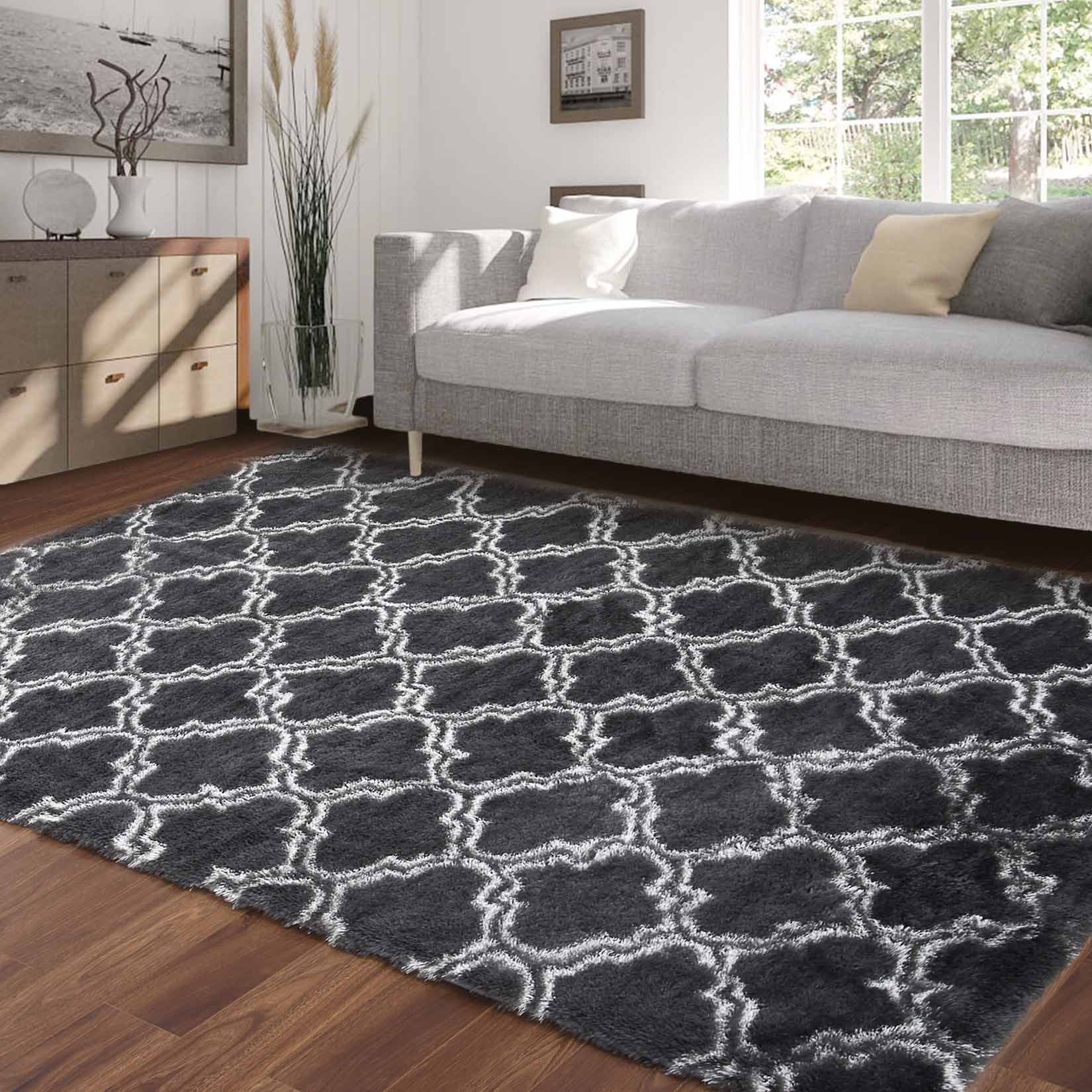 Garvee YXY-LO-PHO-10Q7WN3P 9 x 12 (ft) Loomed Dark Gray Rectangular Indoor Geometric Mid-Century Modern Machine washable Area rug
