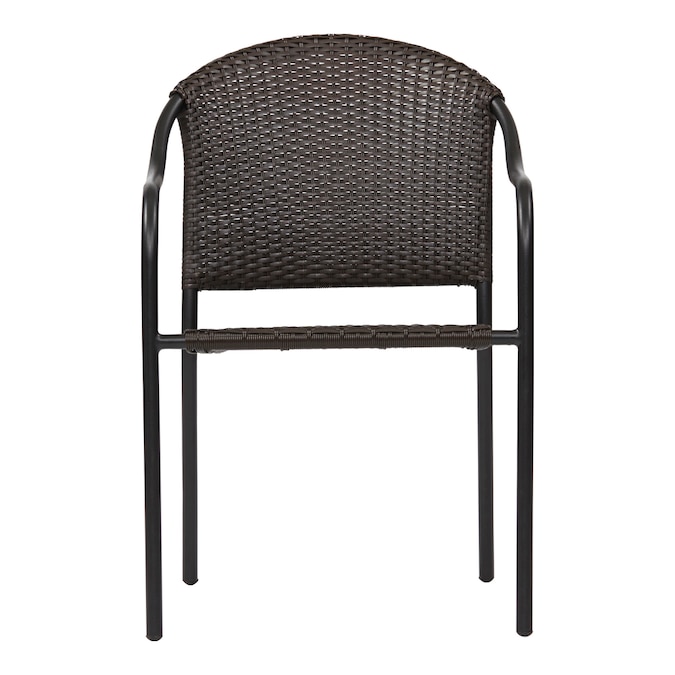 Style Selections Pelham Bay Wicker Stackable Black Metal Frame Stationary Dining Chair S With No Fabric Woven Seat In The Patio Chairs Department At Com - Black Metal Patio Chairs Lowe S
