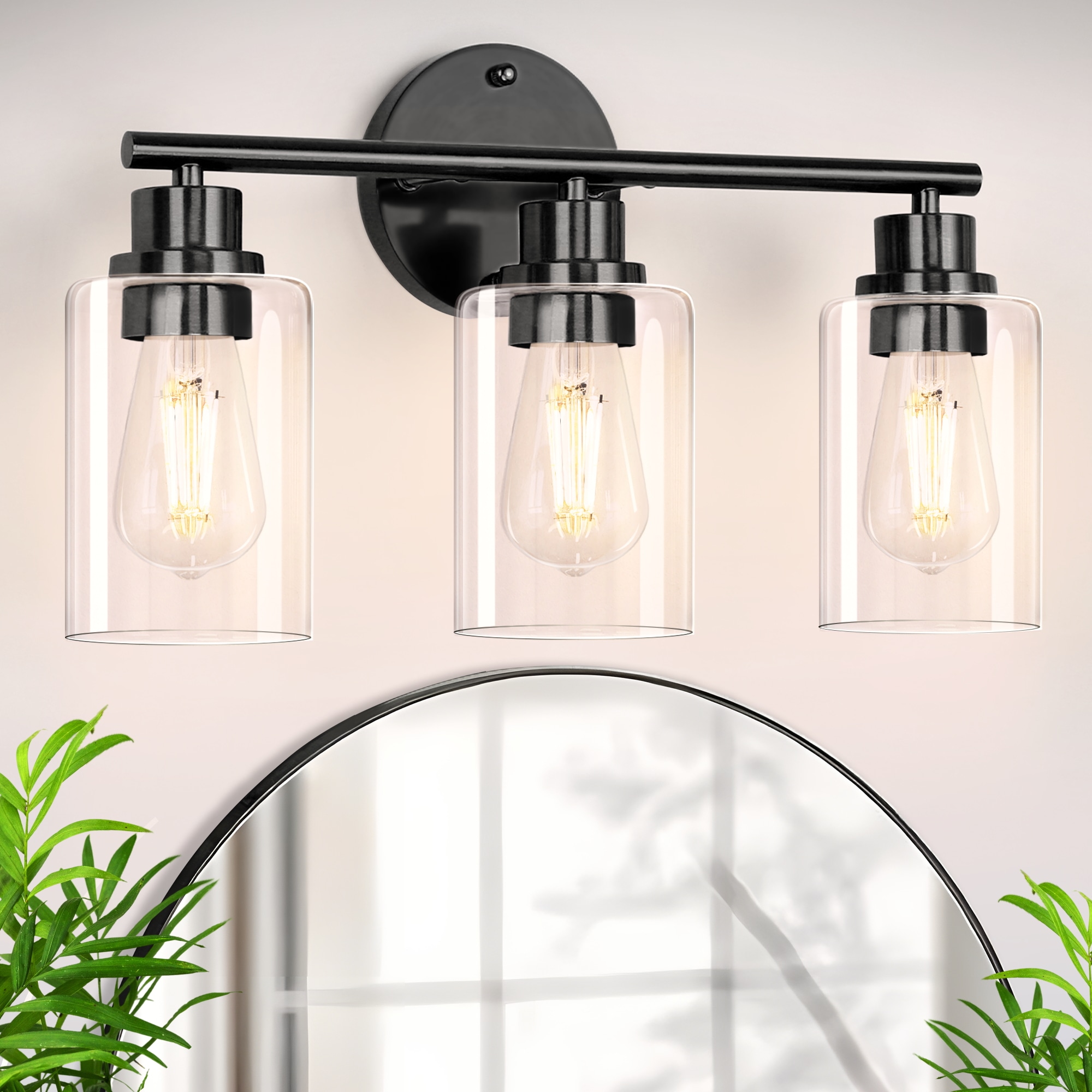 YANSUN LA-JQ00101CBL-1A 15.7-in 3 -Light Matte Black Industrial Vanity light