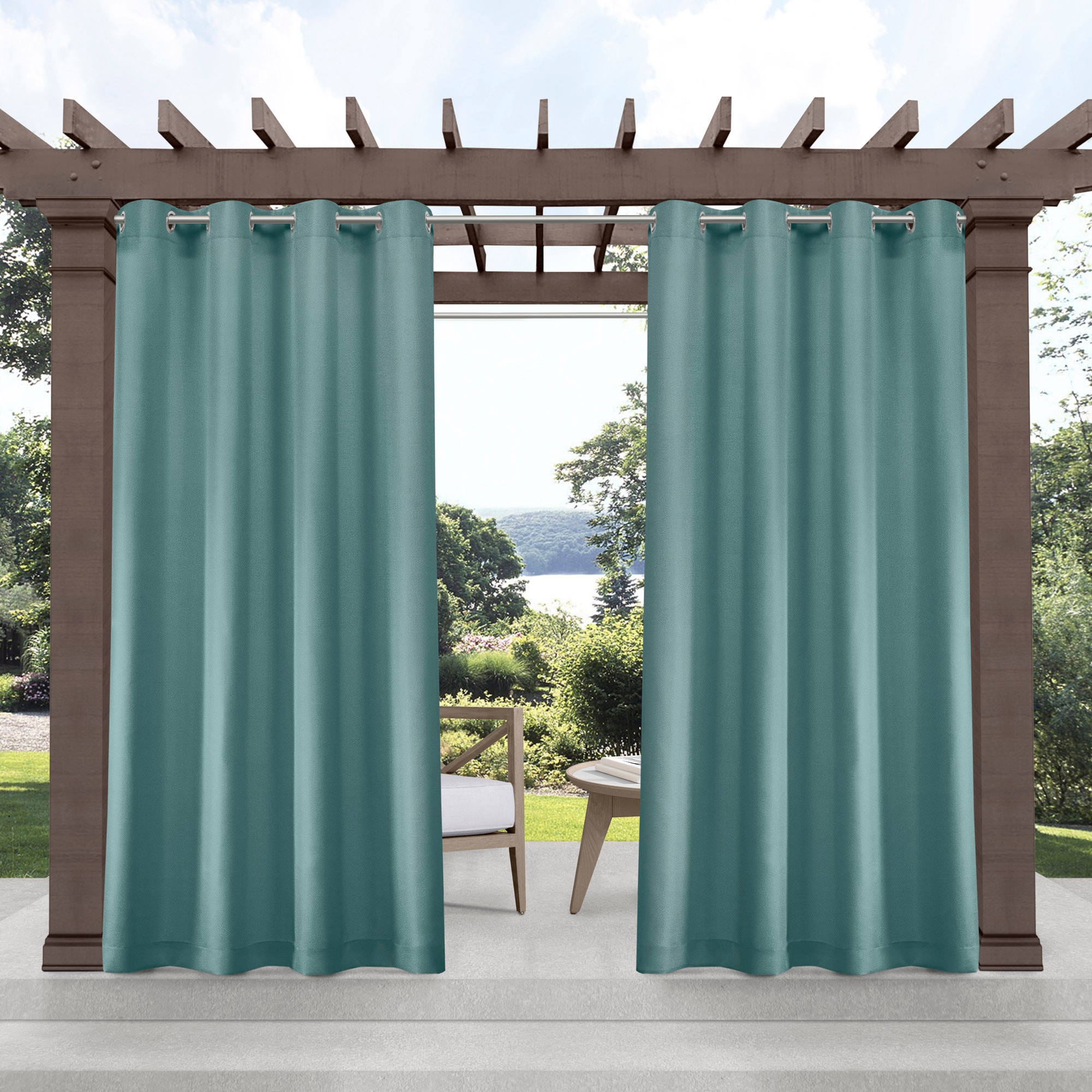 Exclusive Home EH8000-03 2-96G 96-Inches Outdoor Teal Light filtering Grommet Curtain panel pair