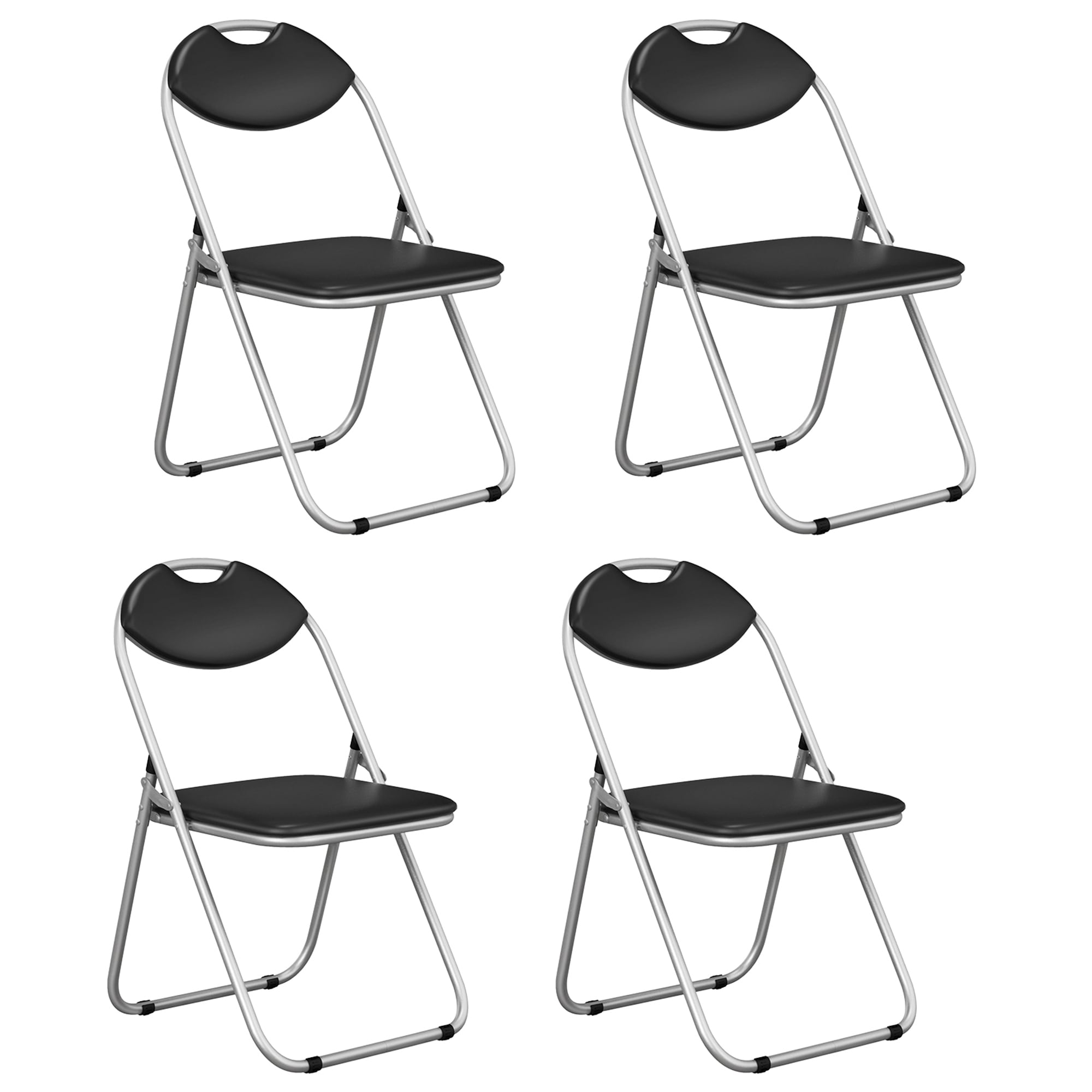 Costway LWS00830 Set of 4 Stackable Sliver Metal Frame Stationary Zero Gravity Chair with Black Cushioned Seat