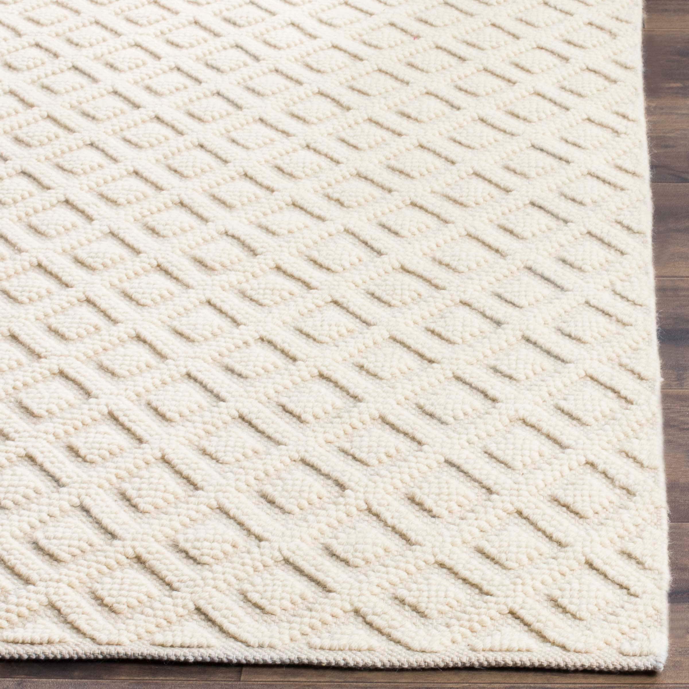 Elegant Ivory Square Hand-Knotted Wool & Cotton Rug - 6' x 6'