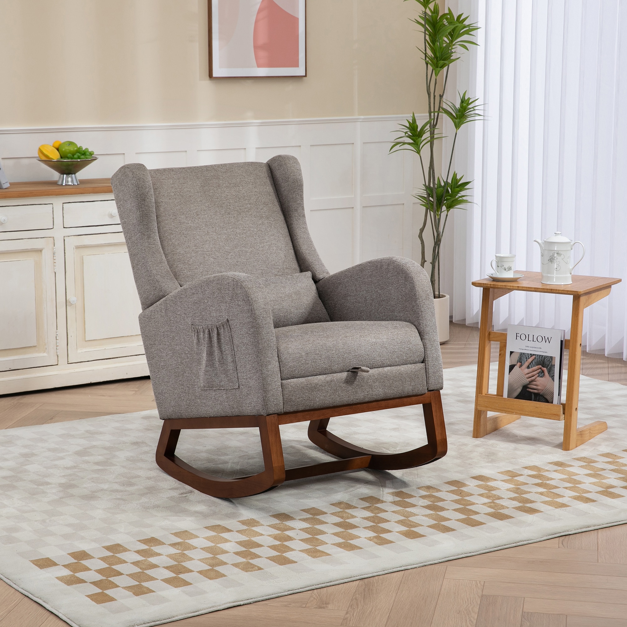 Aortzio HM-A5030-TAUPE Modern TAUPE Swivel Rocking Chair