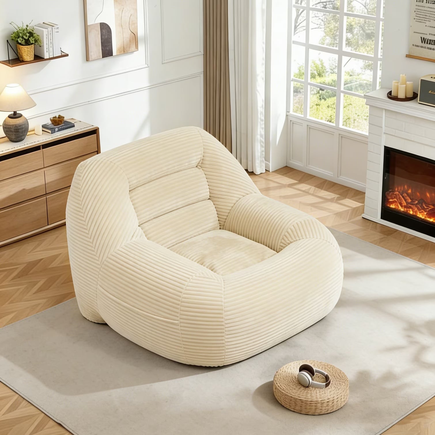 sunjurt Sofa - Corduroy Bean Bag Lounger with Back Support 34 x 28 x 15 ...