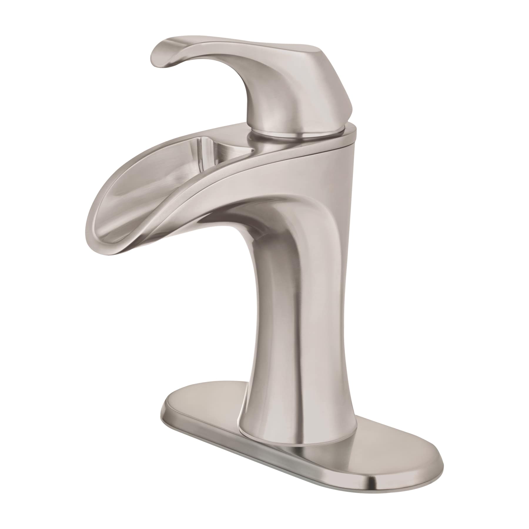 Pfister LF-042-BRKK Brea Brushed Nickel Single hole 2-handle WaterSense Mid-arc Residential Handle Bathroom Sink Faucet with Drain with Deck Plate