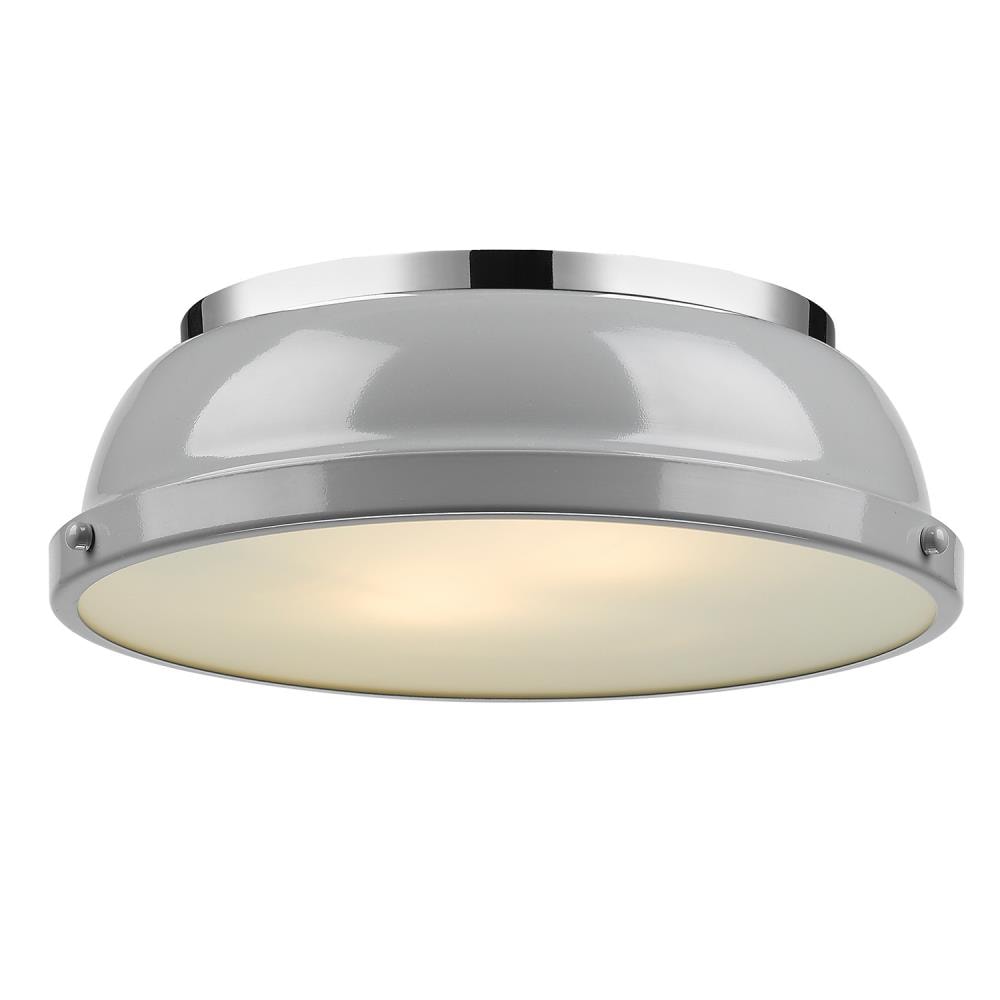 Golden Lighting 3602-14 CH-GY Duncan 2 -Light 14-in Polished Chrome Flush Mount Light