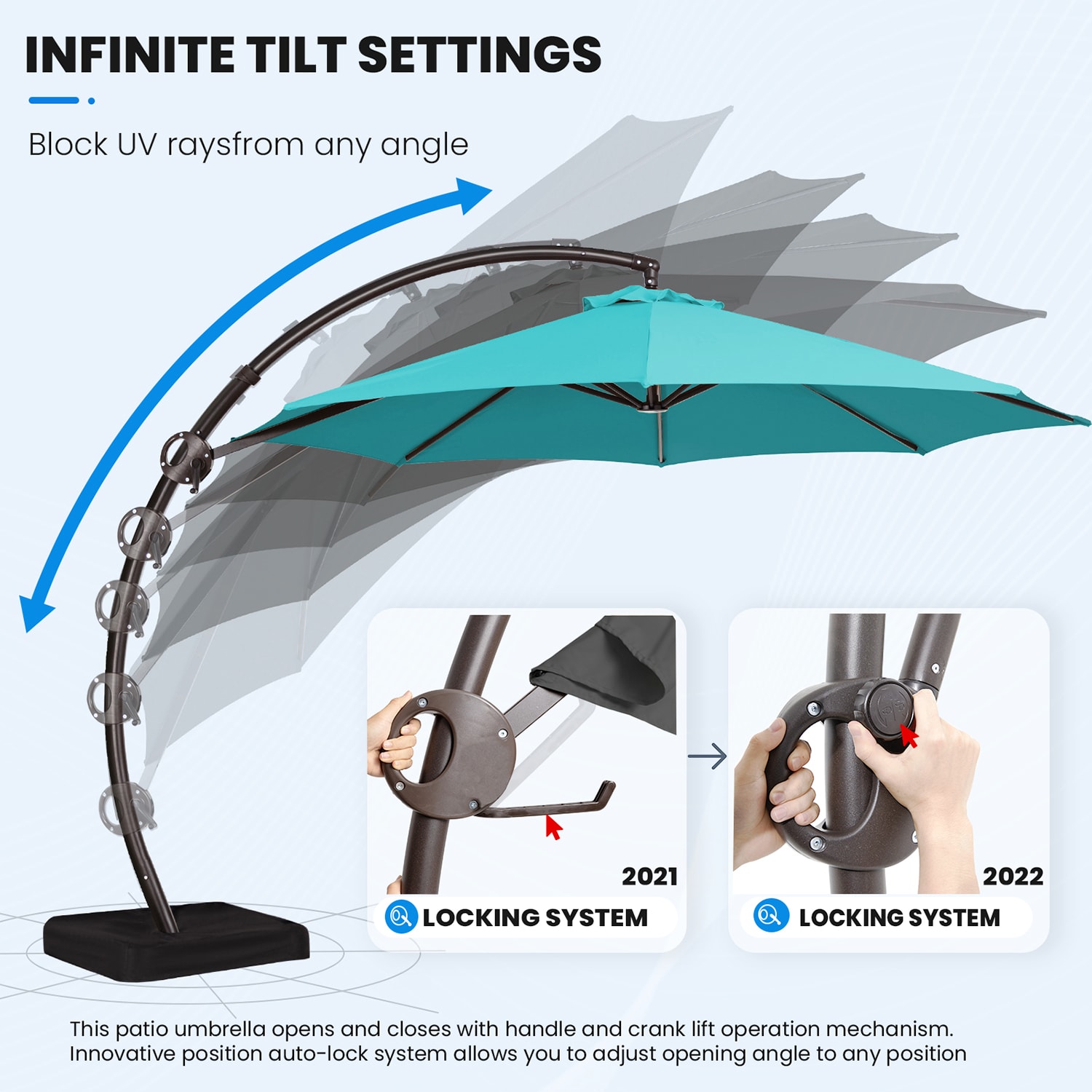 JEAREY 12-ft Aluminum Round Solid Color Crank Cantilever Patio Umbrella ...