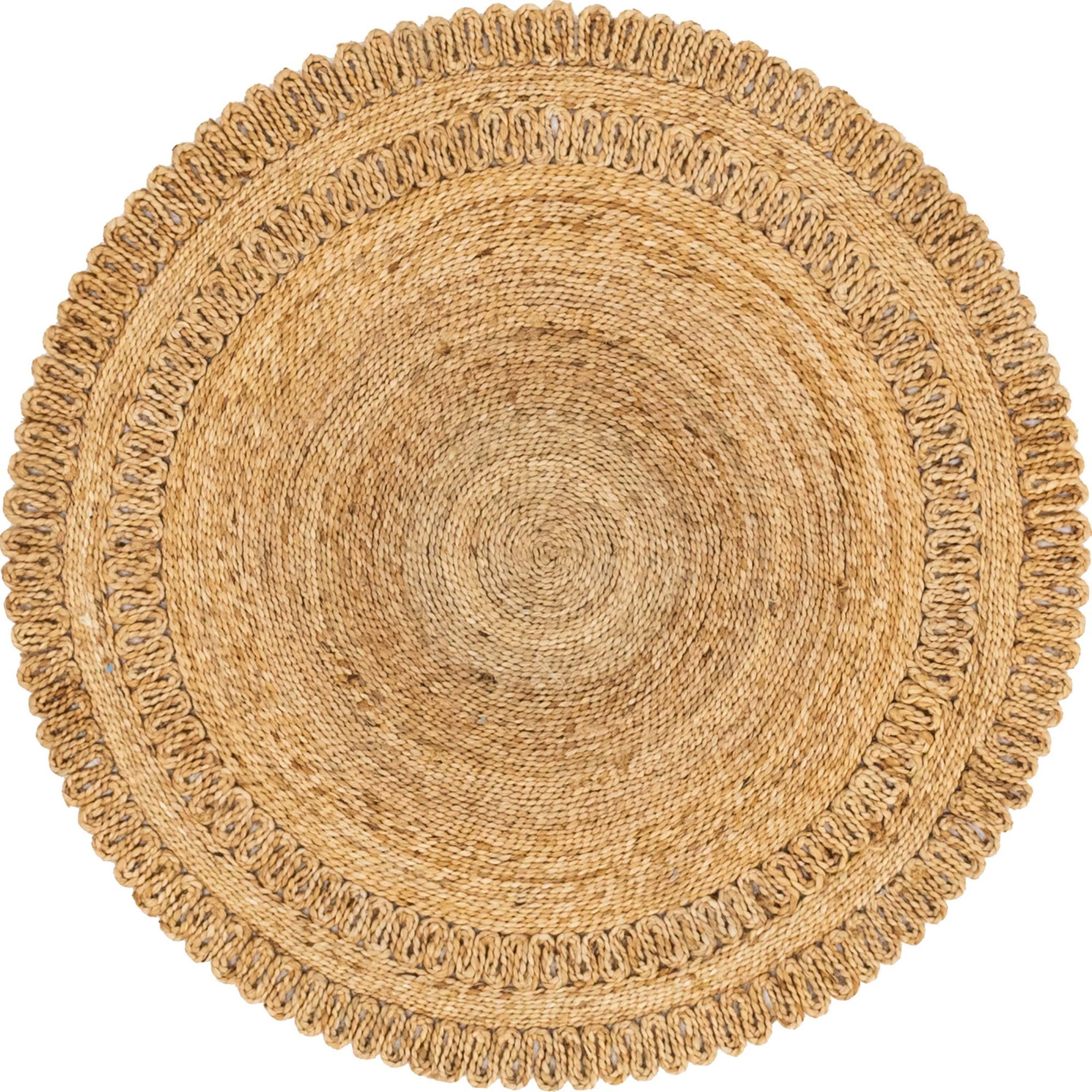 Unique Loom Braided Jute 4 X 4 (ft) Braided Jute Natural Round Indoor ...