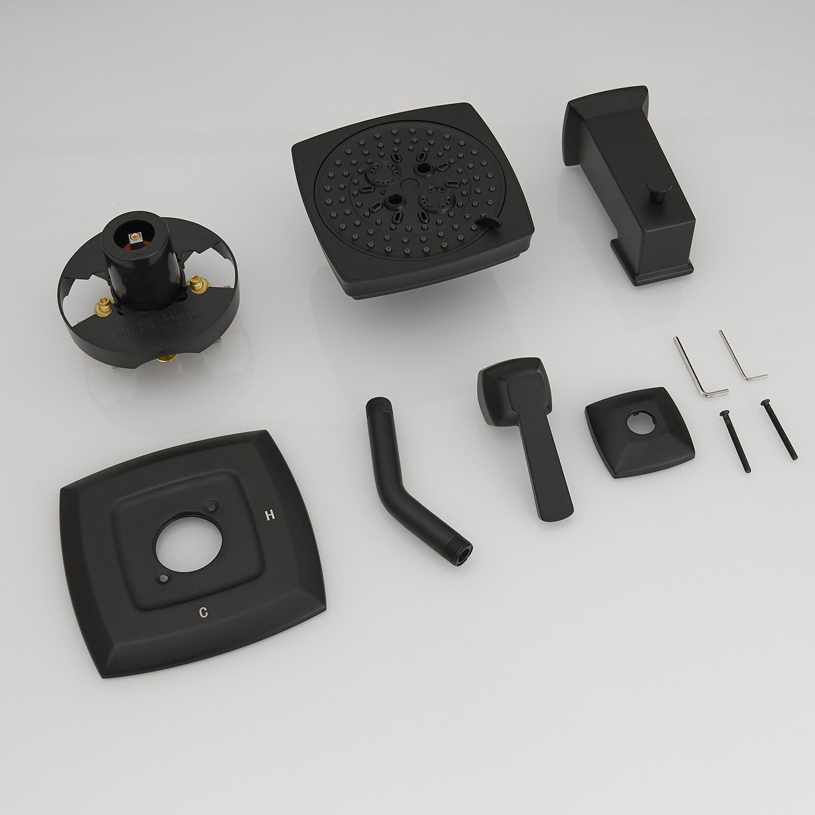 Matte Black Square Rainfall Shower Faucet Set with Tub Spout