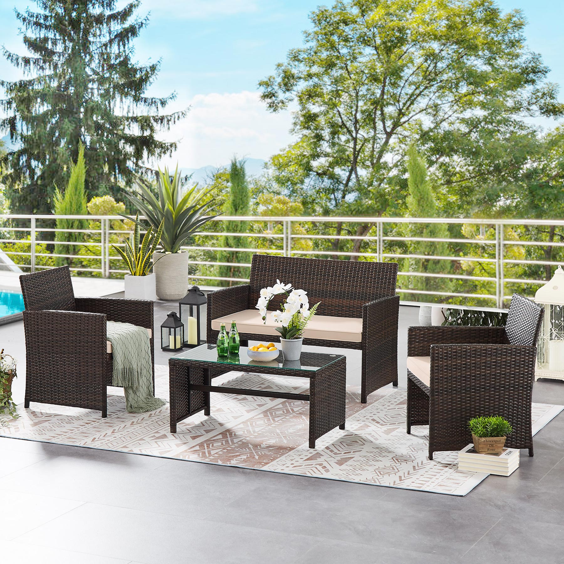 Tribesigns HOBS004-bnbn Wicker Outdoor Sectional With Brown Cushion(S ...