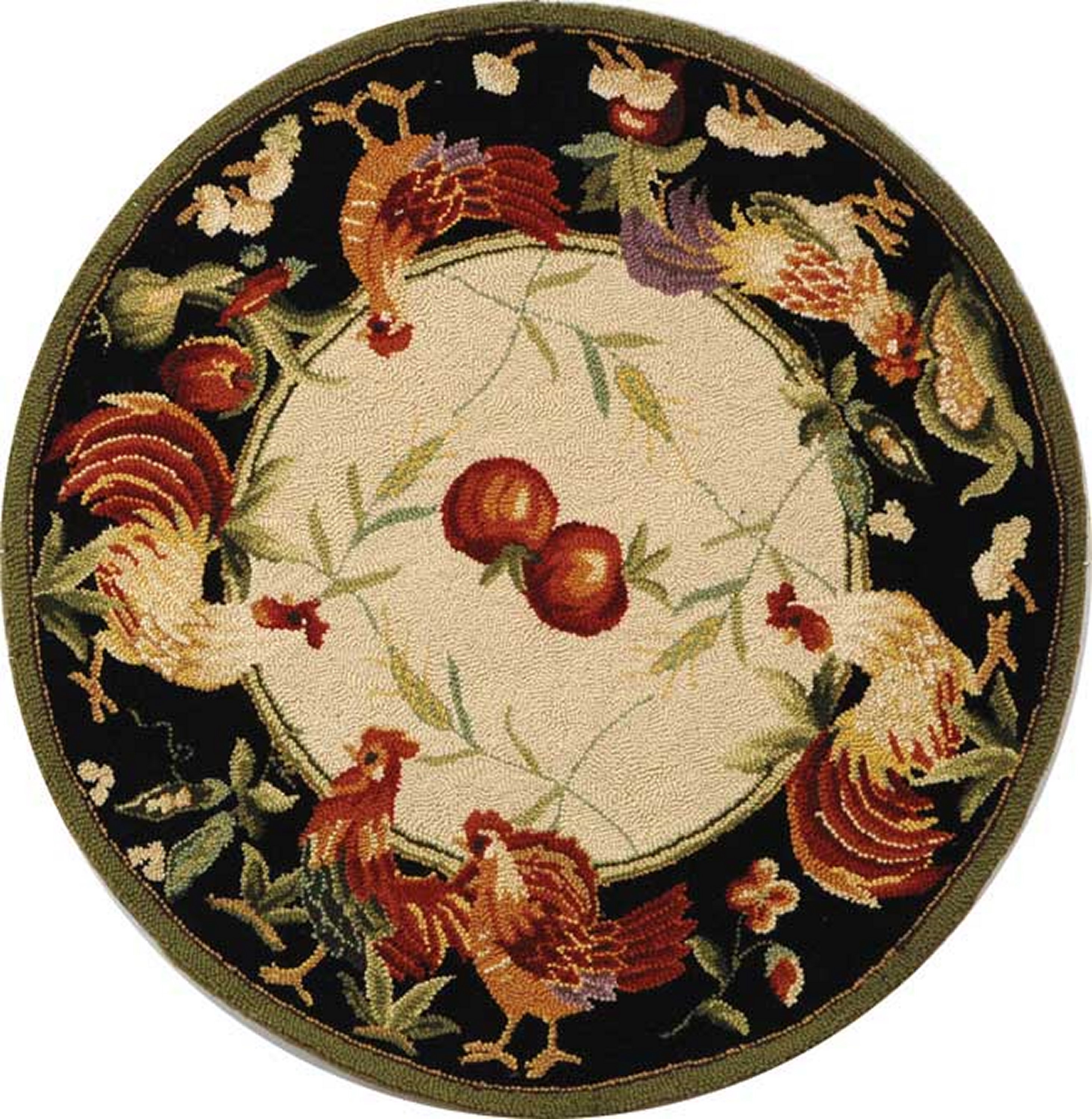 Safavieh HK94A-3R Chelsea Hoan 3 x 3 (ft) Hooked Wool Ivory/Black Round Indoor Floral/Botanical Throw rug