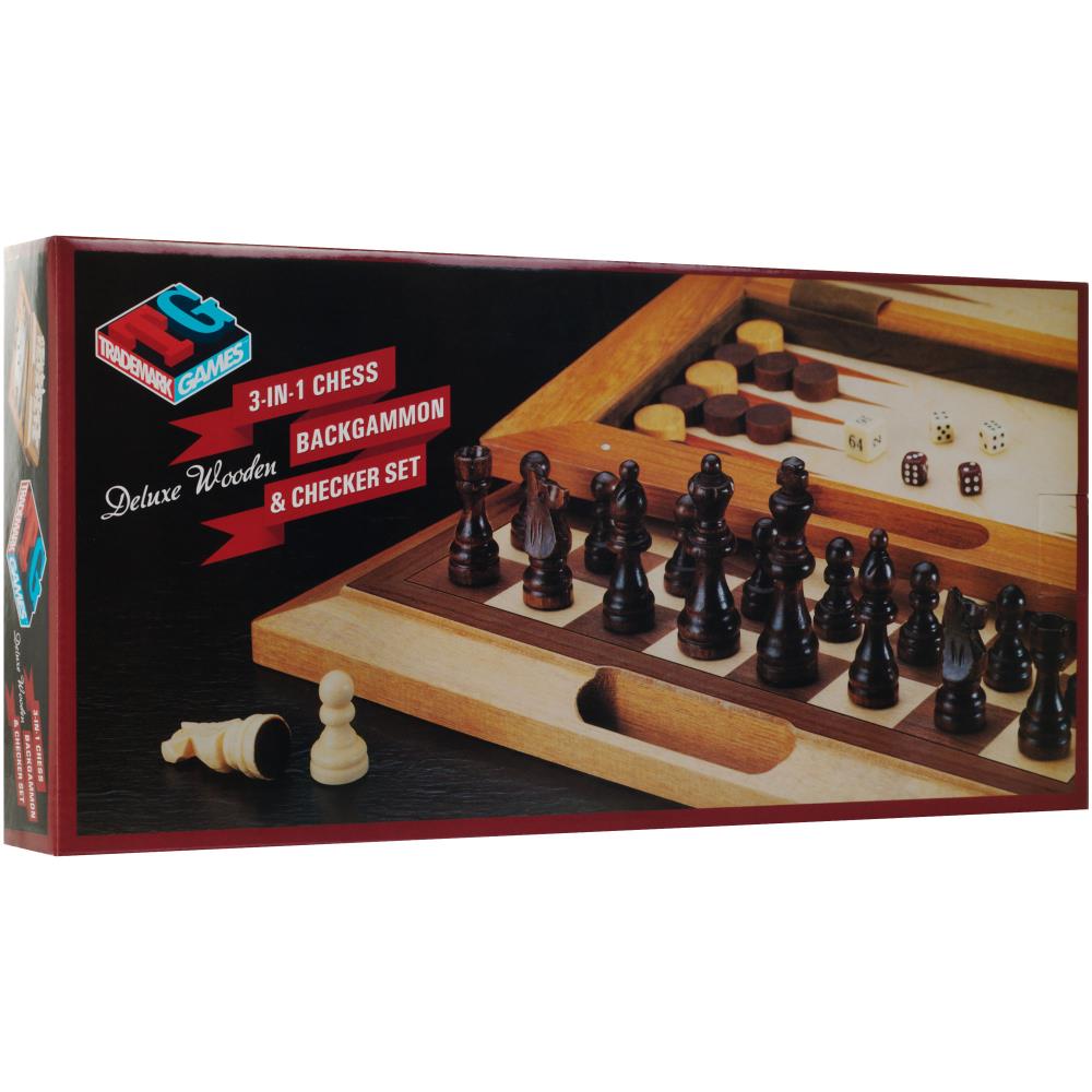 Deluxe Chess/Checkers Wooden Game Board Set - with Pullout Drawer