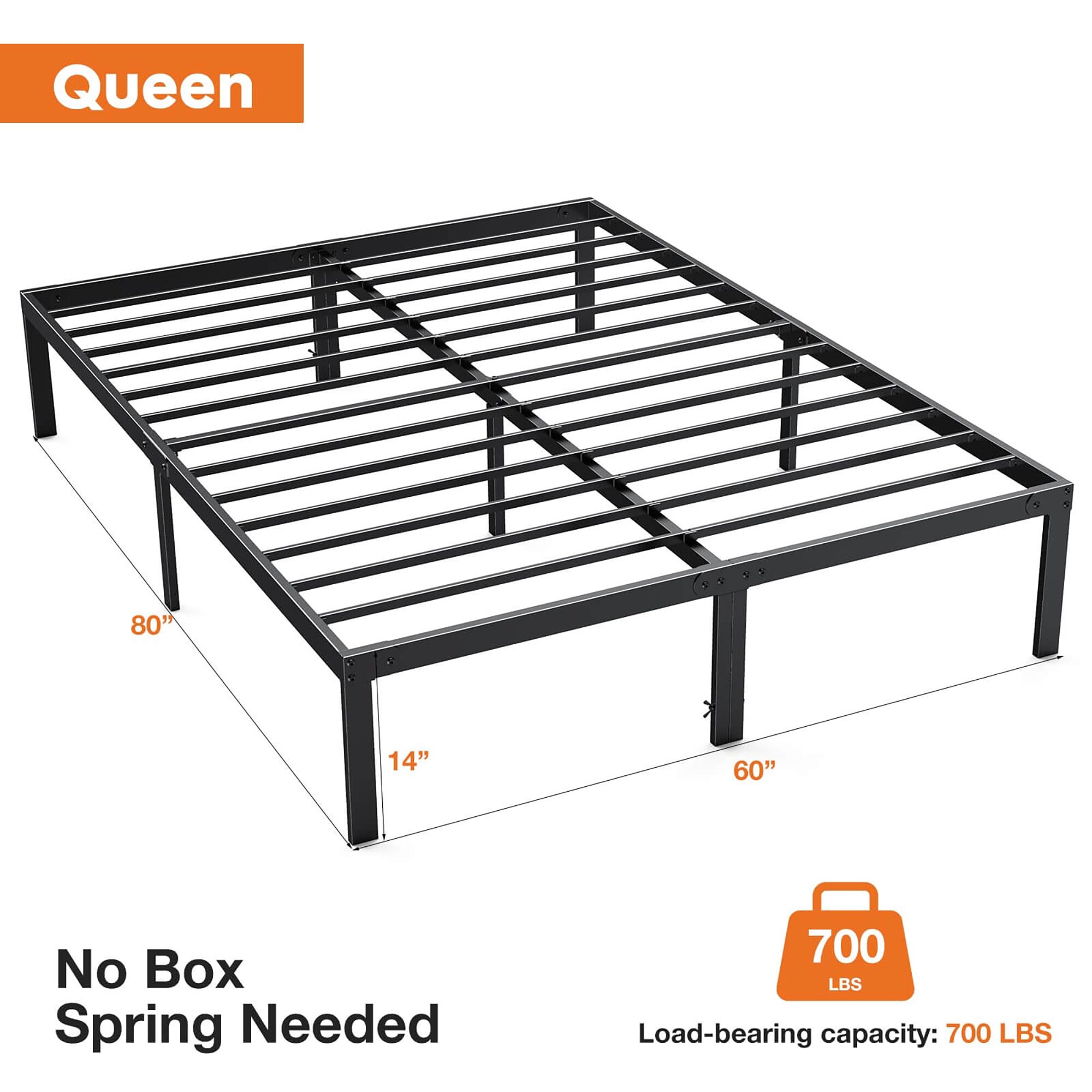 Queen Black Metal Platform Bed Frame with Slats