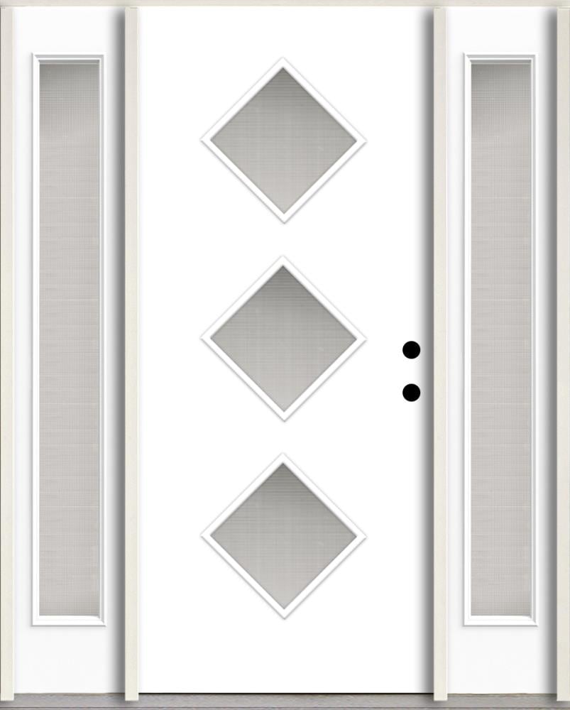 RELIABILT LO1062557 Spotlights 56-in x 80-in x 4-5/8-in Fiberglass 1/4 lite Left-hand inswing Primed Unfinished Prehung Front Door with Sidelights Insulating core